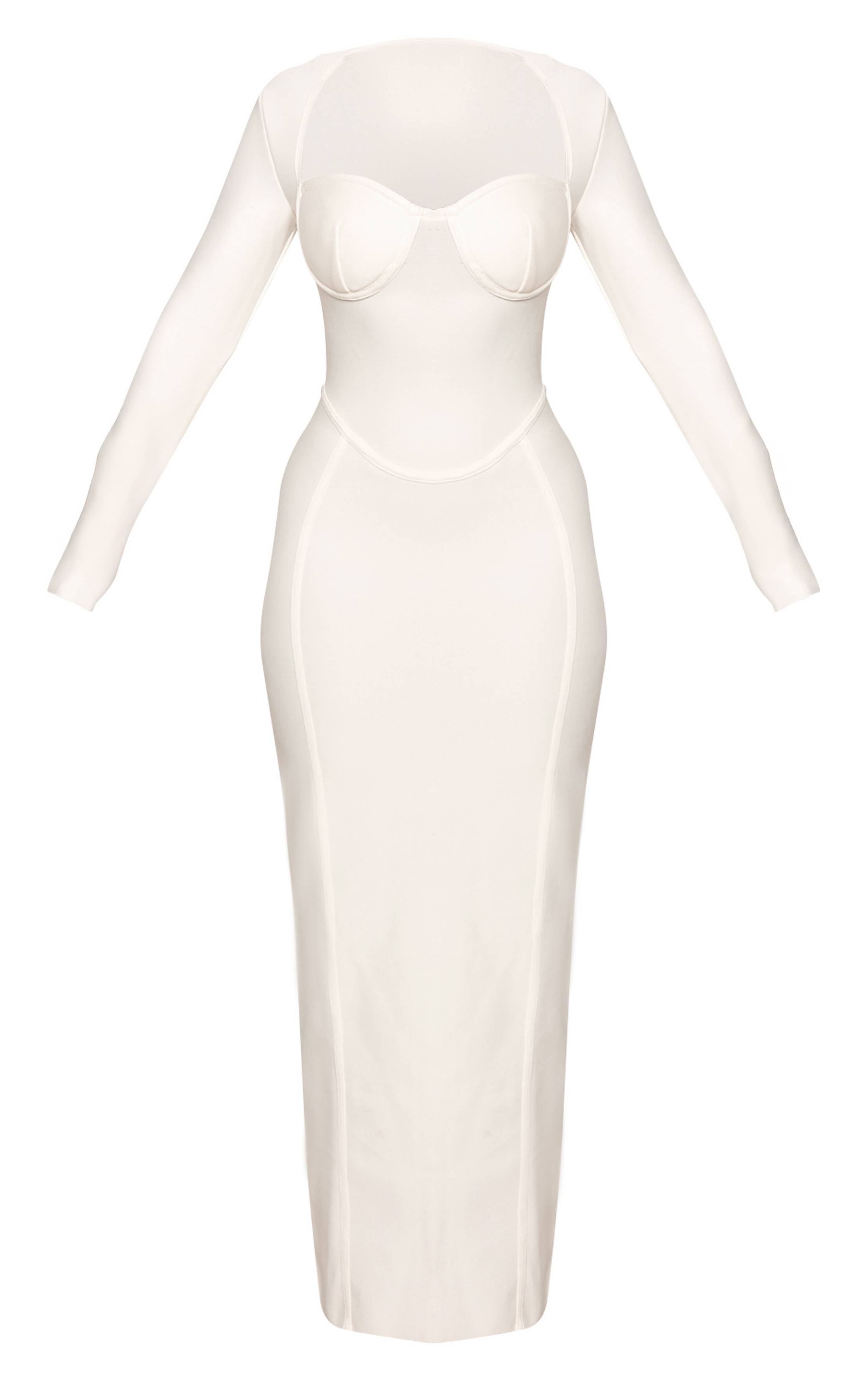 Crème Robe Maxi Corset À Manches Longues Bandage Sculptante