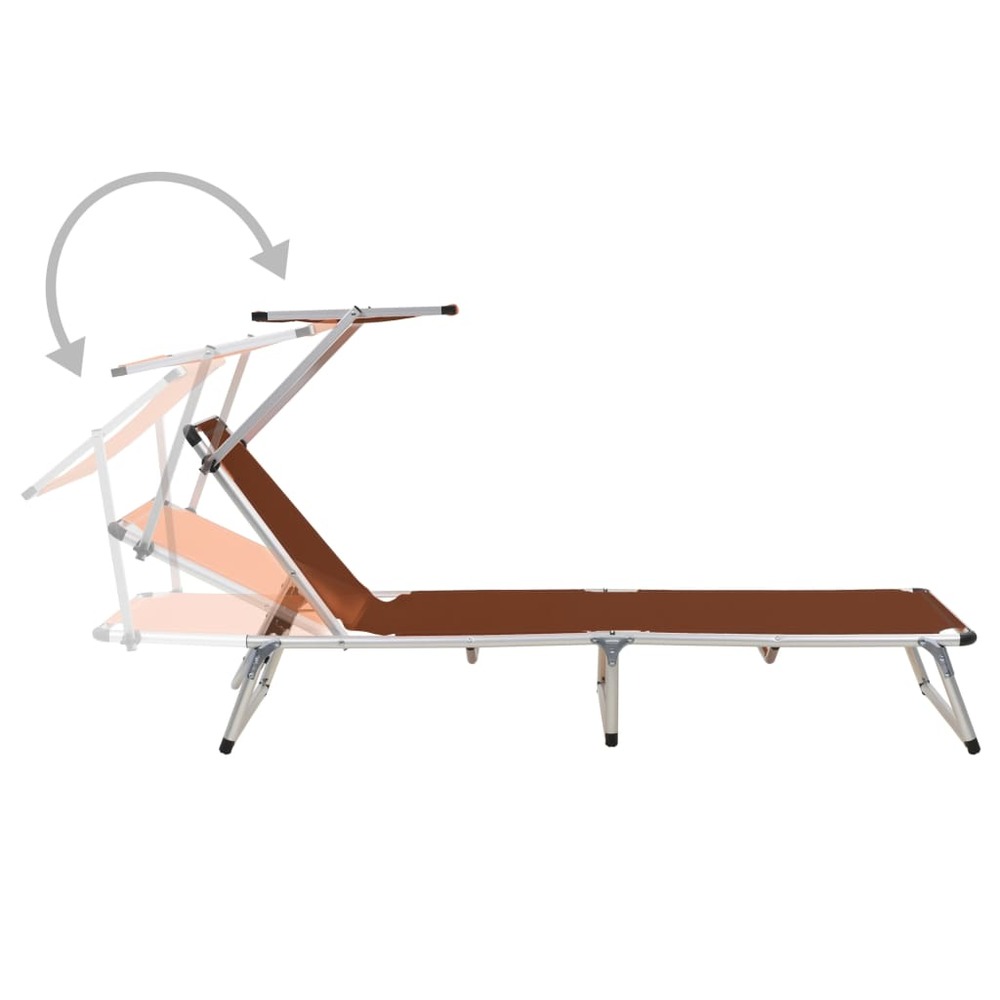 Lot de deux chaises longues pliables toit aluminium textilène marron