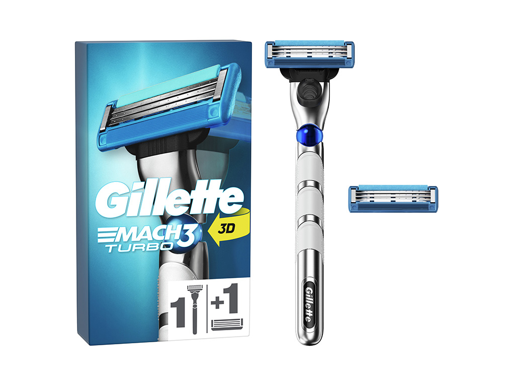 Máquina de Barbear com 2 Recargas de Lâminas Mach3 Turbo Gillette