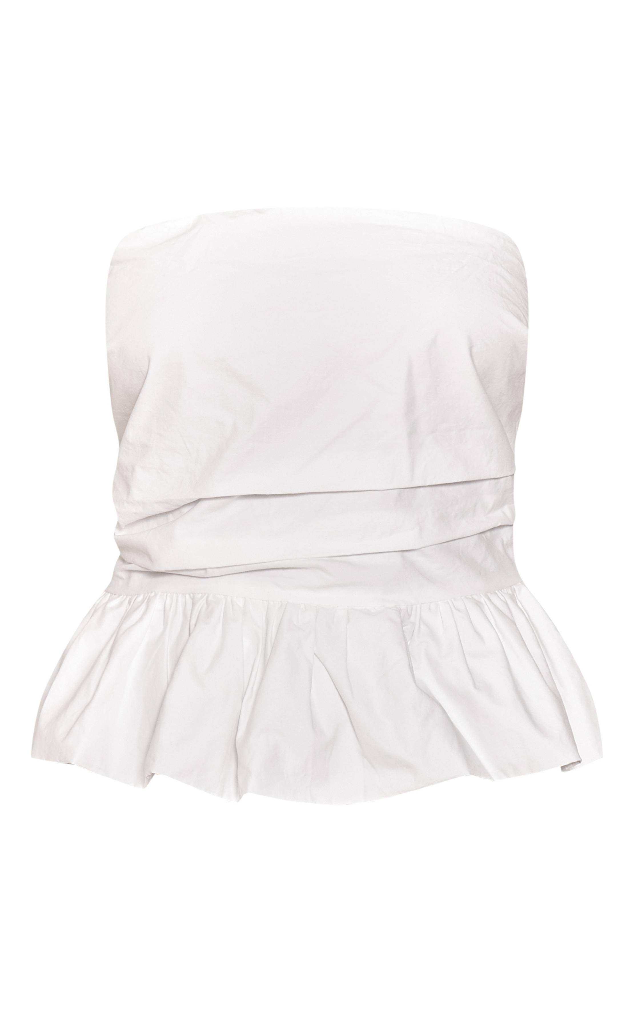 Crème Top Bandeau Péplum À Volants En Coton