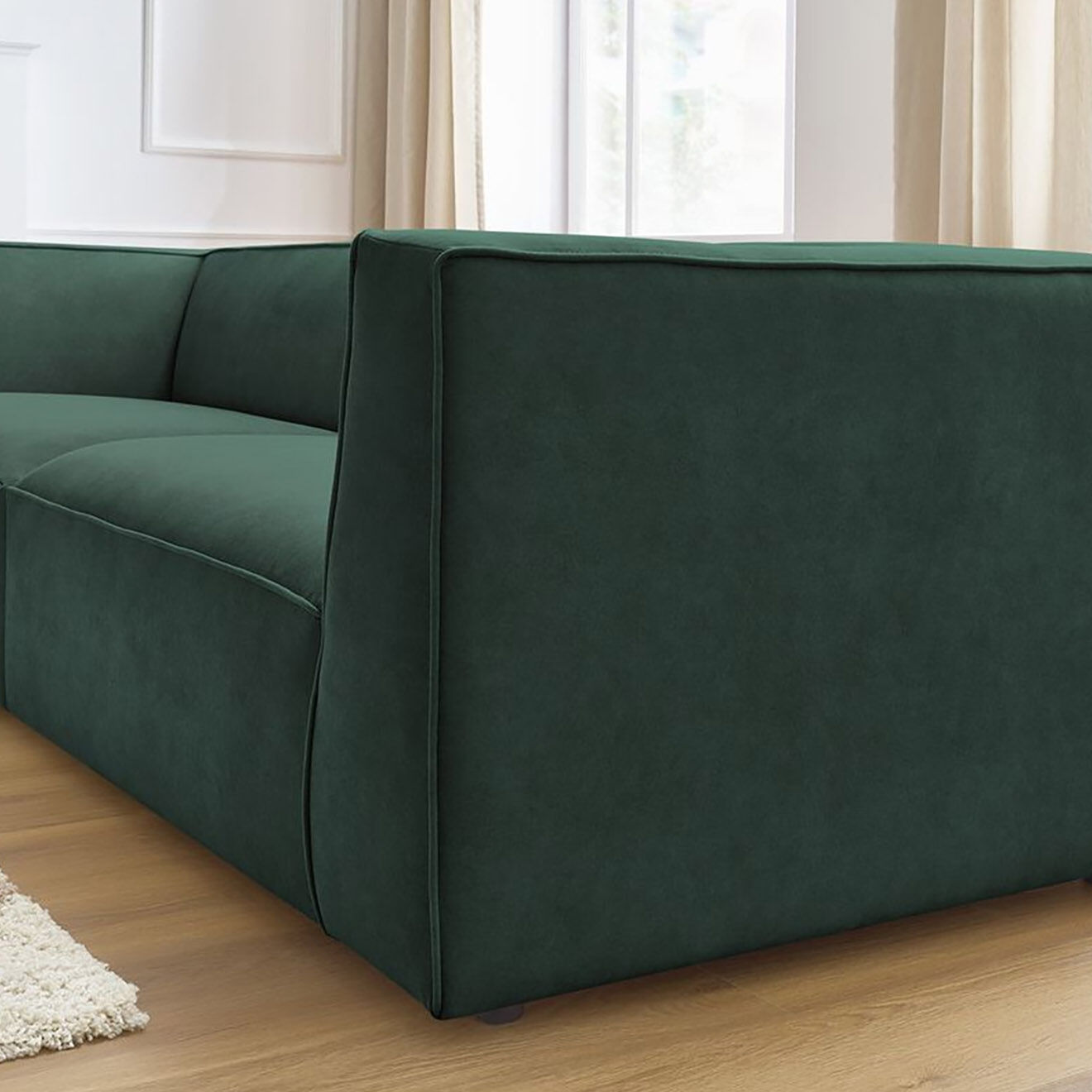 Bobochic Canapé droit fixe 4 places en Velours Molière vert - 273x99x71 cm