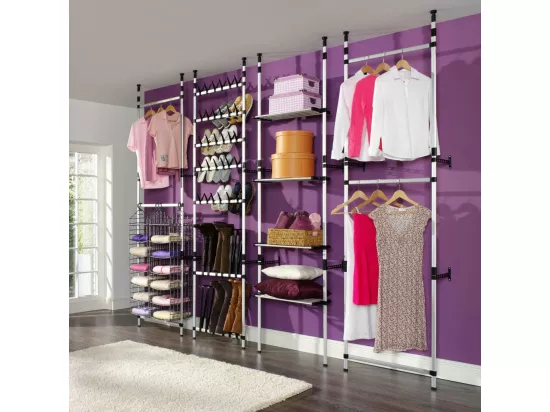Système de garde-robe télescopique avec étagères Aluminium