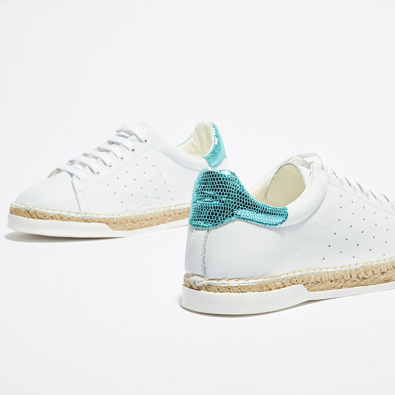 Canal Saint Martin Baskets espadrilles en Cuir Lancry Roma blanc/bleu acqua