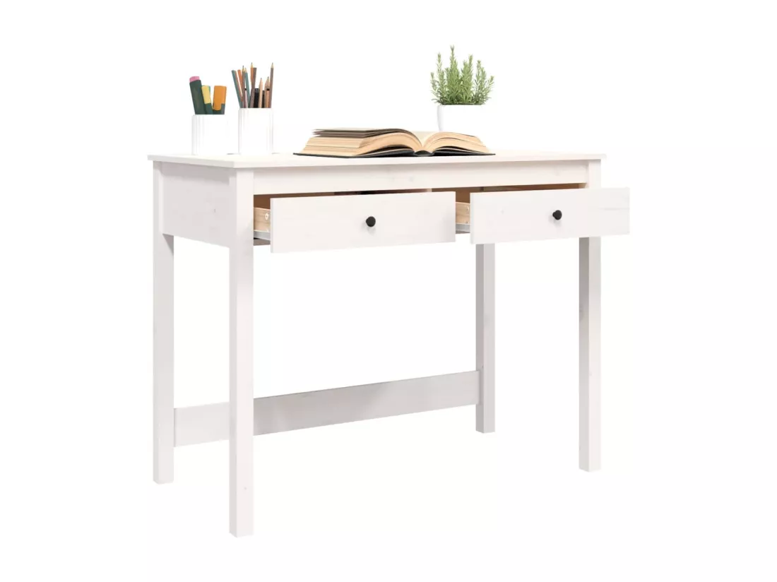Bureau avec tiroirs Blanc 100x50x78 cm Bois massif de pin