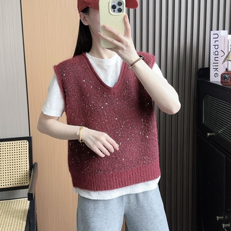 staybabes - V-hals effen glittertrui vest