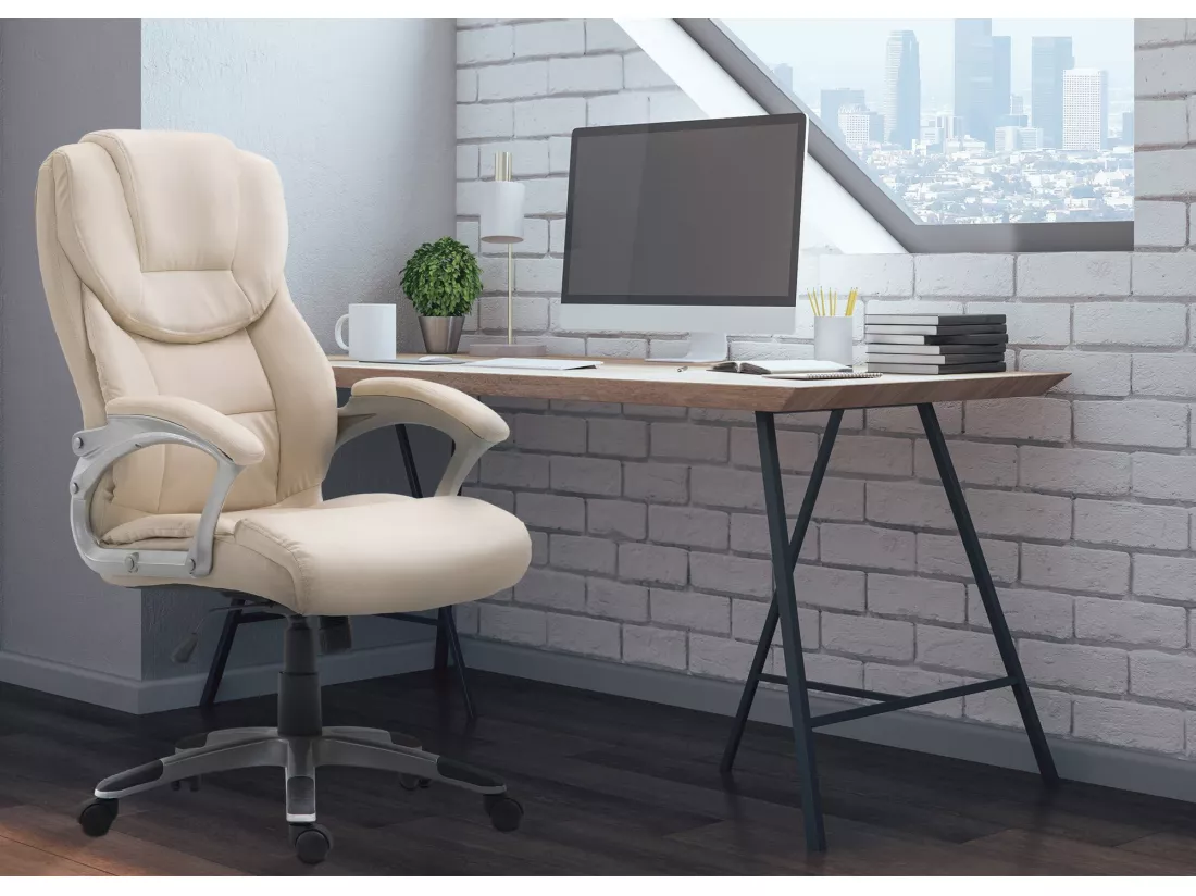Chaise de bureau - Similicuir & Plastique - Crème - Texas V2