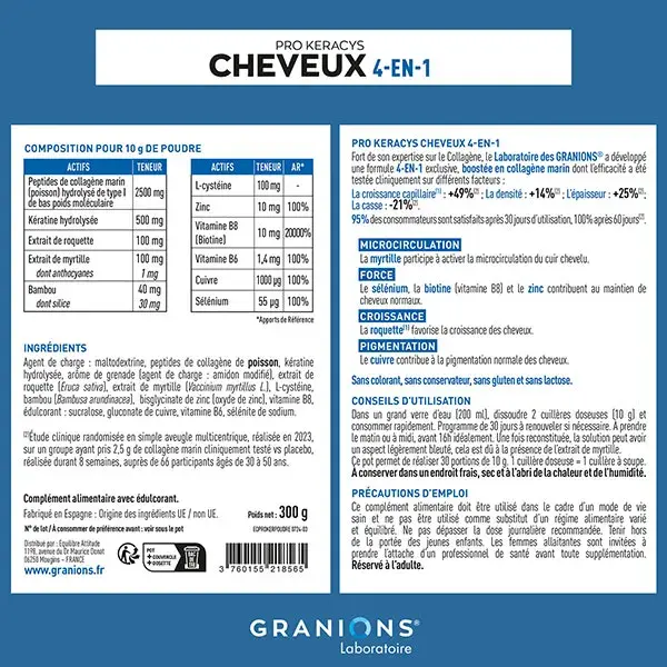 GRANIONS PROKERACYS Anti Chute Cheveux 4-EN-1 - Collagene - Biotine Cheveux