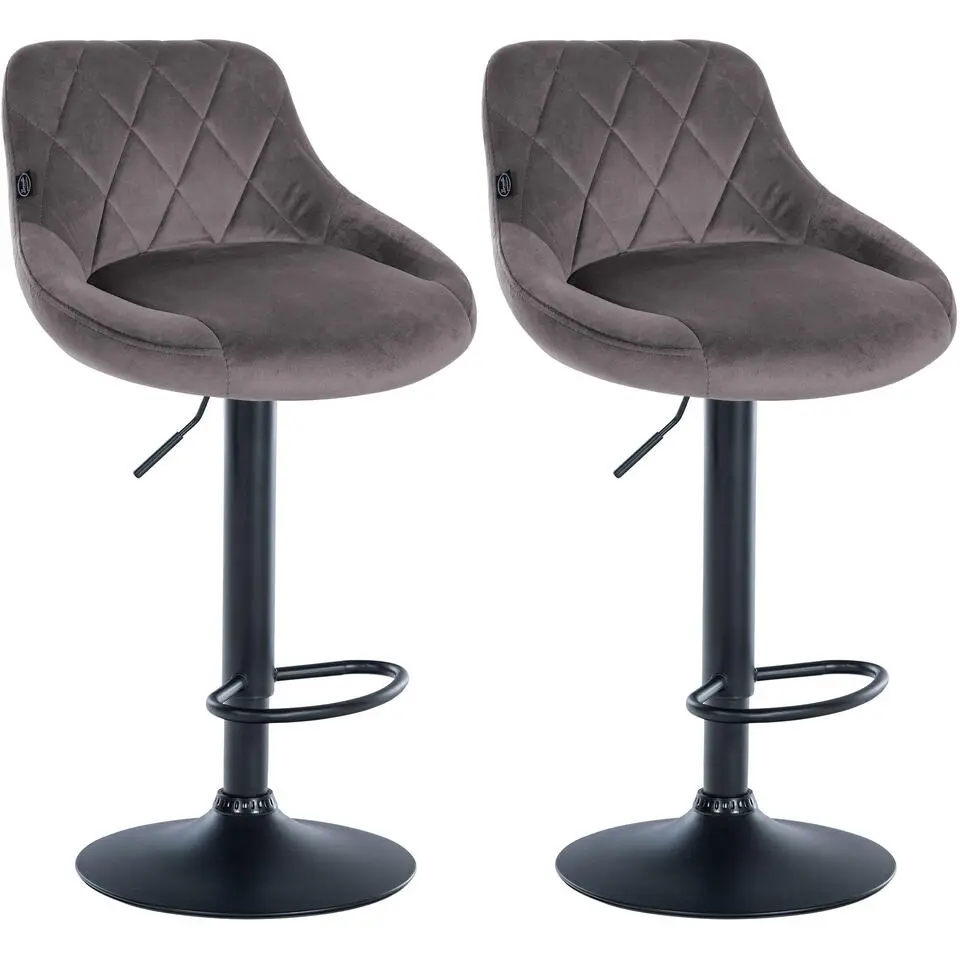 CLP Set van 2 Barkruk Lazio zwart Frame - Fluweel - grijs