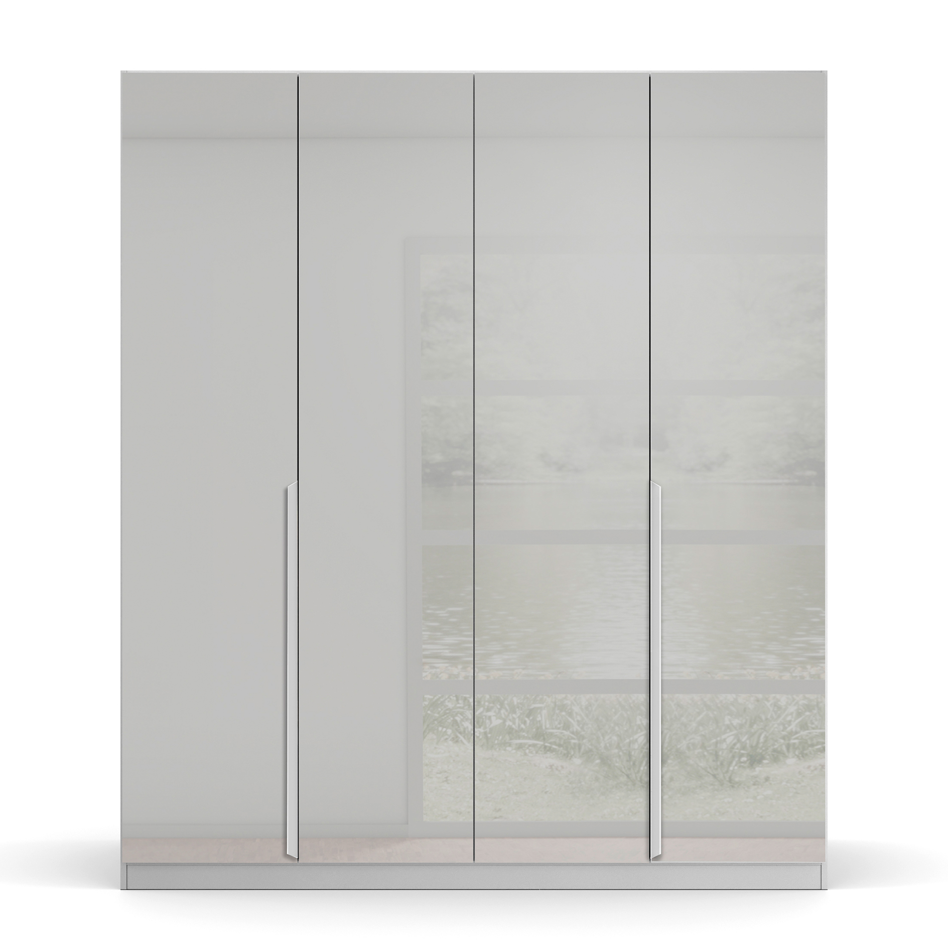 Drehtürenschrank - seidengrau - Glasfronten - 4-türig - 181x229 cm