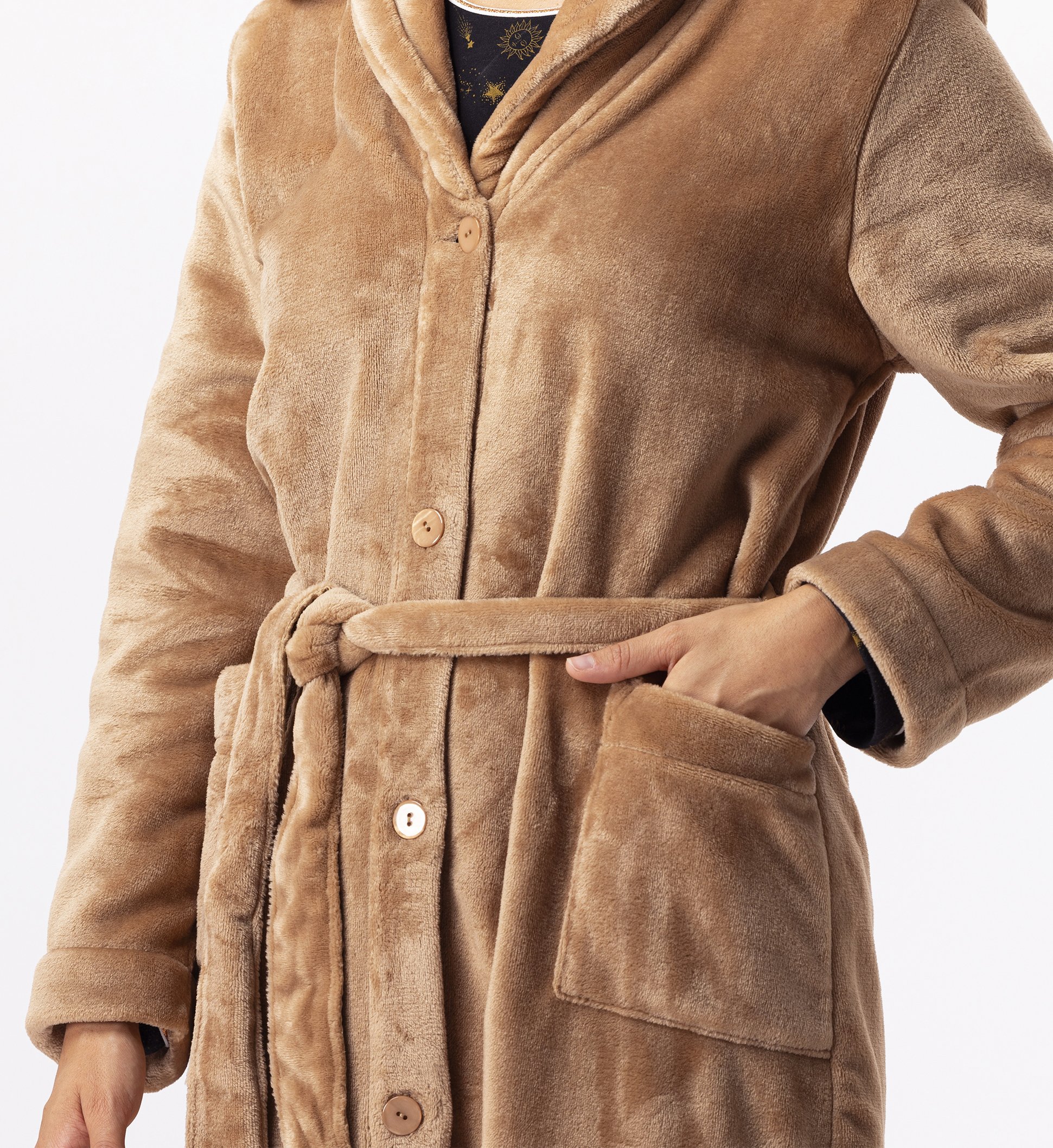 ESSENTIEL H51B - Robe de chambre en peluche flanelle | Marron