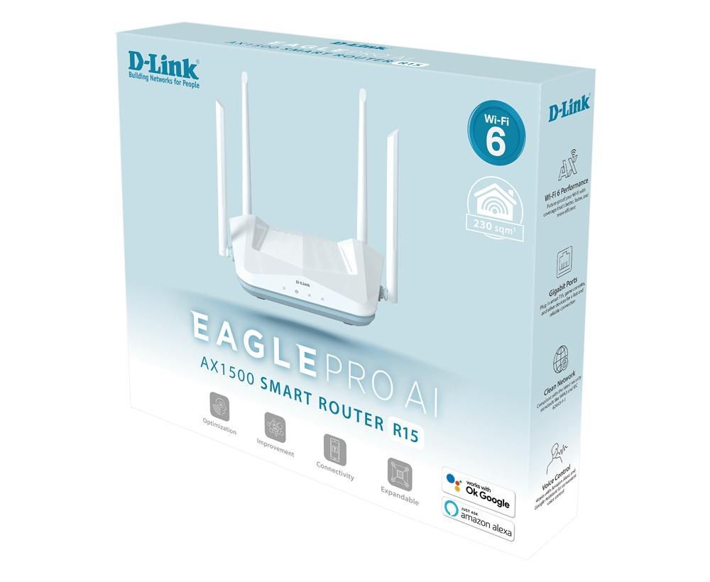 D-Link - EAGLE PRO AI AX1500 Smart Router AX1500 R15, Wi-Fi 6