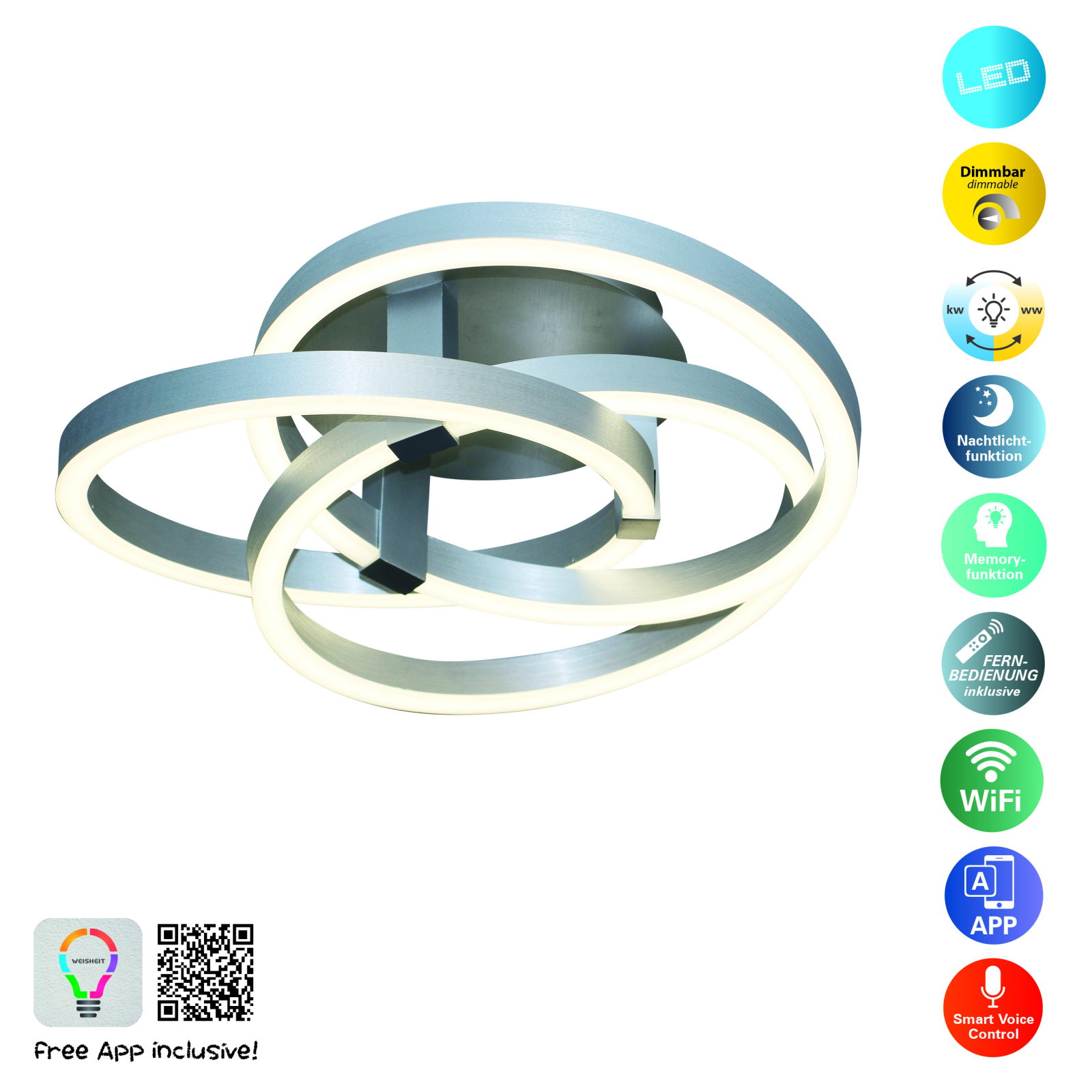 LED-Deckenleuchte DIVORA - aluminium - SmartHome