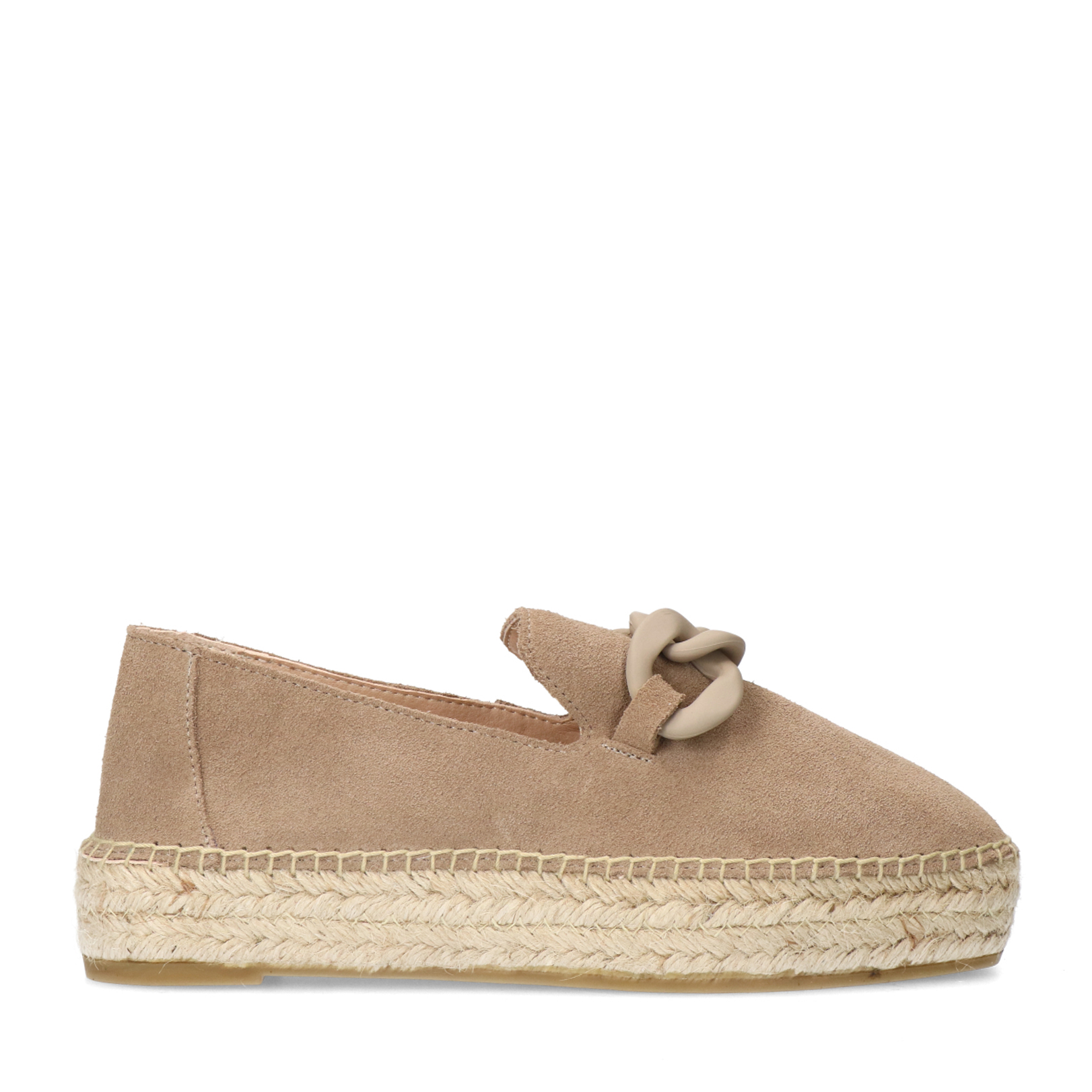 Taupe suède espadrilles met chain