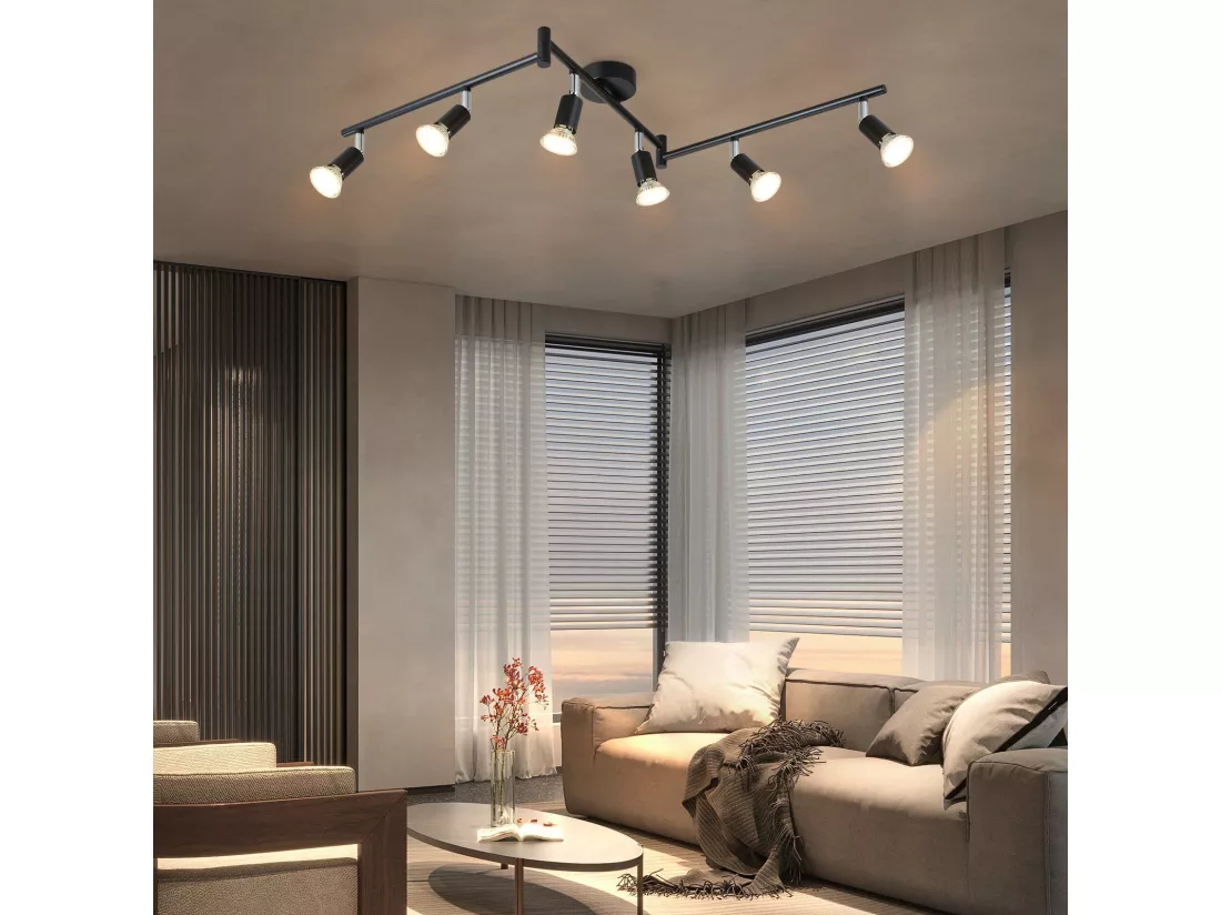 NETTLIFE 6 Spots de plafond en métal GU10 noir orientables à 330° pour cuisine salon chambre