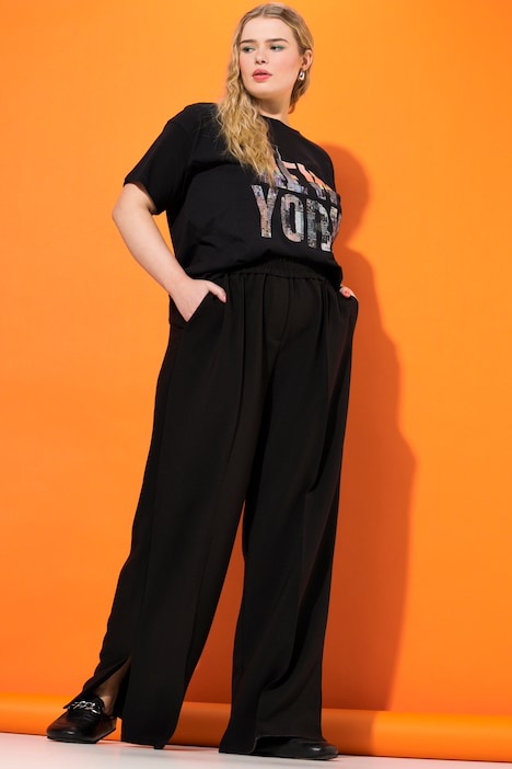Hose, Wide Legs, Seitenschlitze, Elastikbund