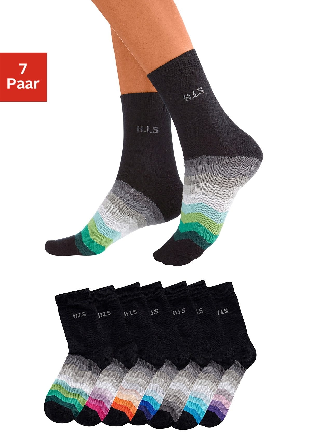 H.I.S Basicsocken Packung, 7 Stk. tlg. mit schwarzem Schaft