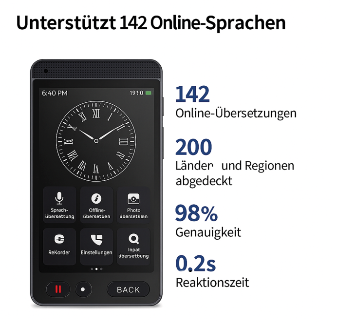 Smart Translator WiFi / Bluetooth Offline & Online Übersetzer für 142 Sprachen mit 4.0