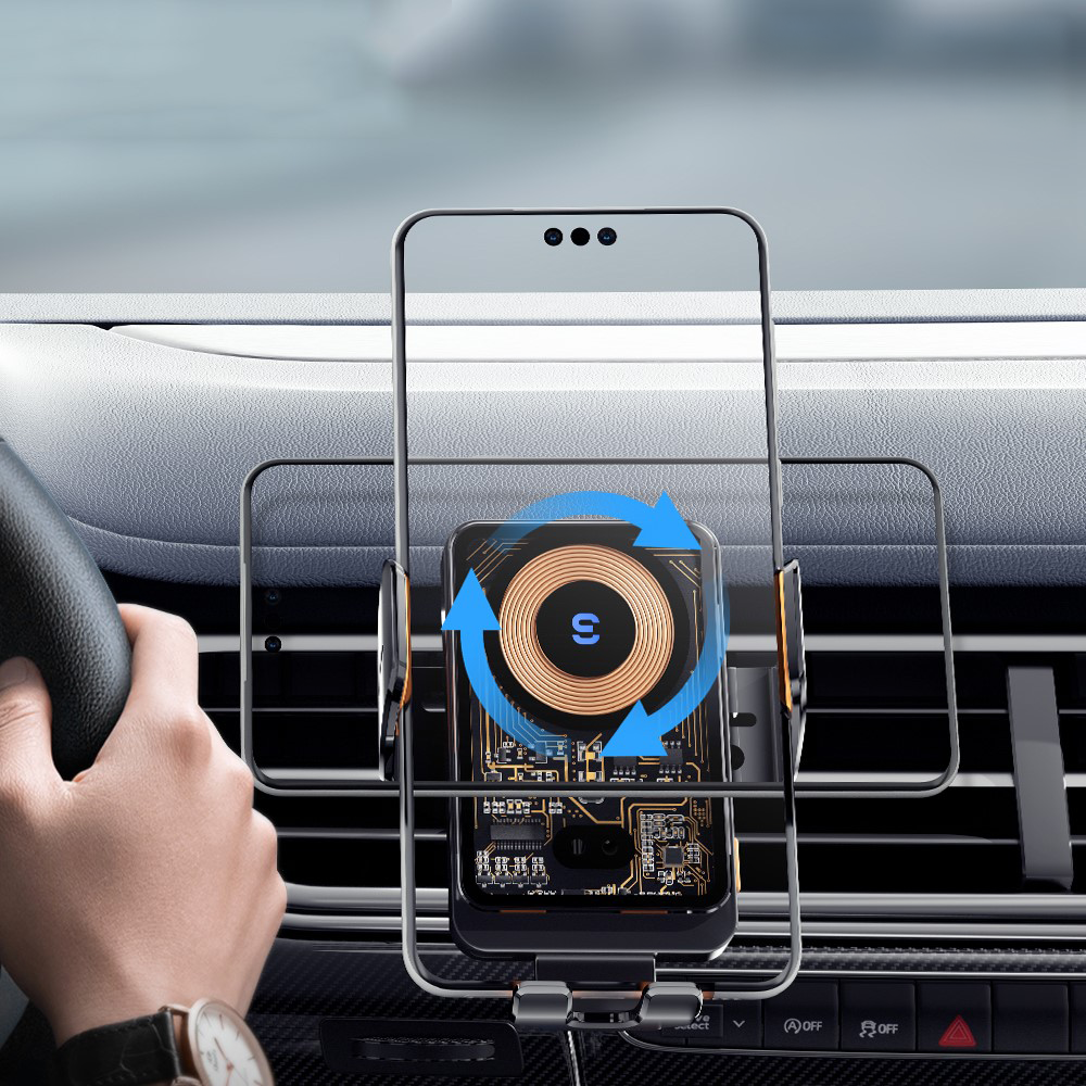 (15W) Qi Wireless Fast Charge Auto KFZ Halterung Ladegerät   Lüftungsgitter Befestigung (Air Frame) - Schwarz
