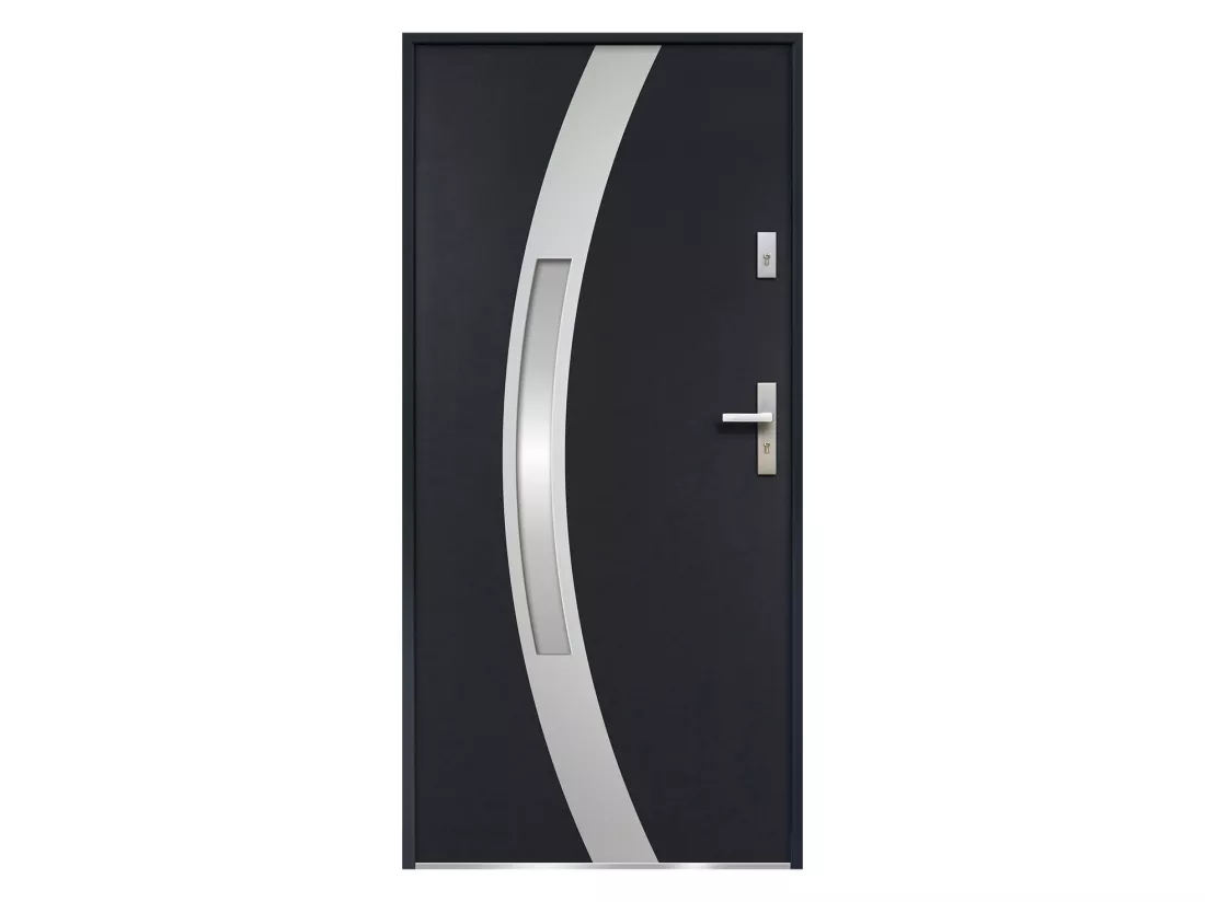 Porte d'entrée en acier vitrée avec inox H207 x L100 cm anthracite - poussant gauche - TROFA