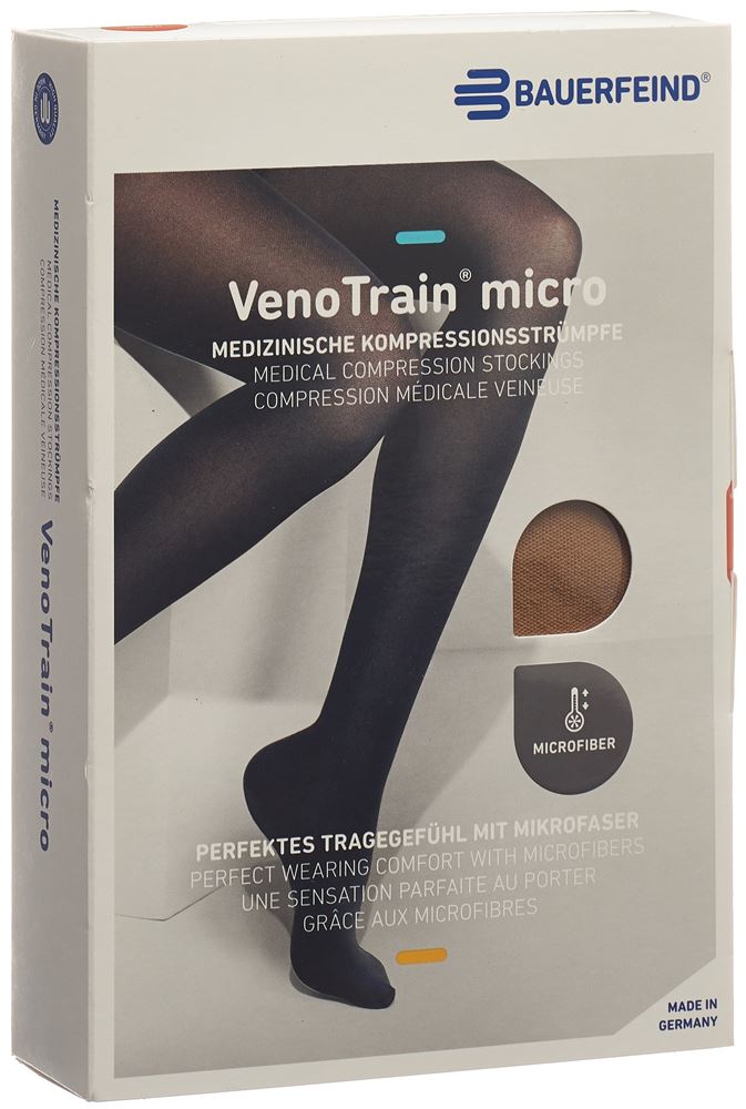 Bauerfeind VenoTrain Micro KKL2 ATU M plus/long geschlossene Fussspitze caramel 1 Stk