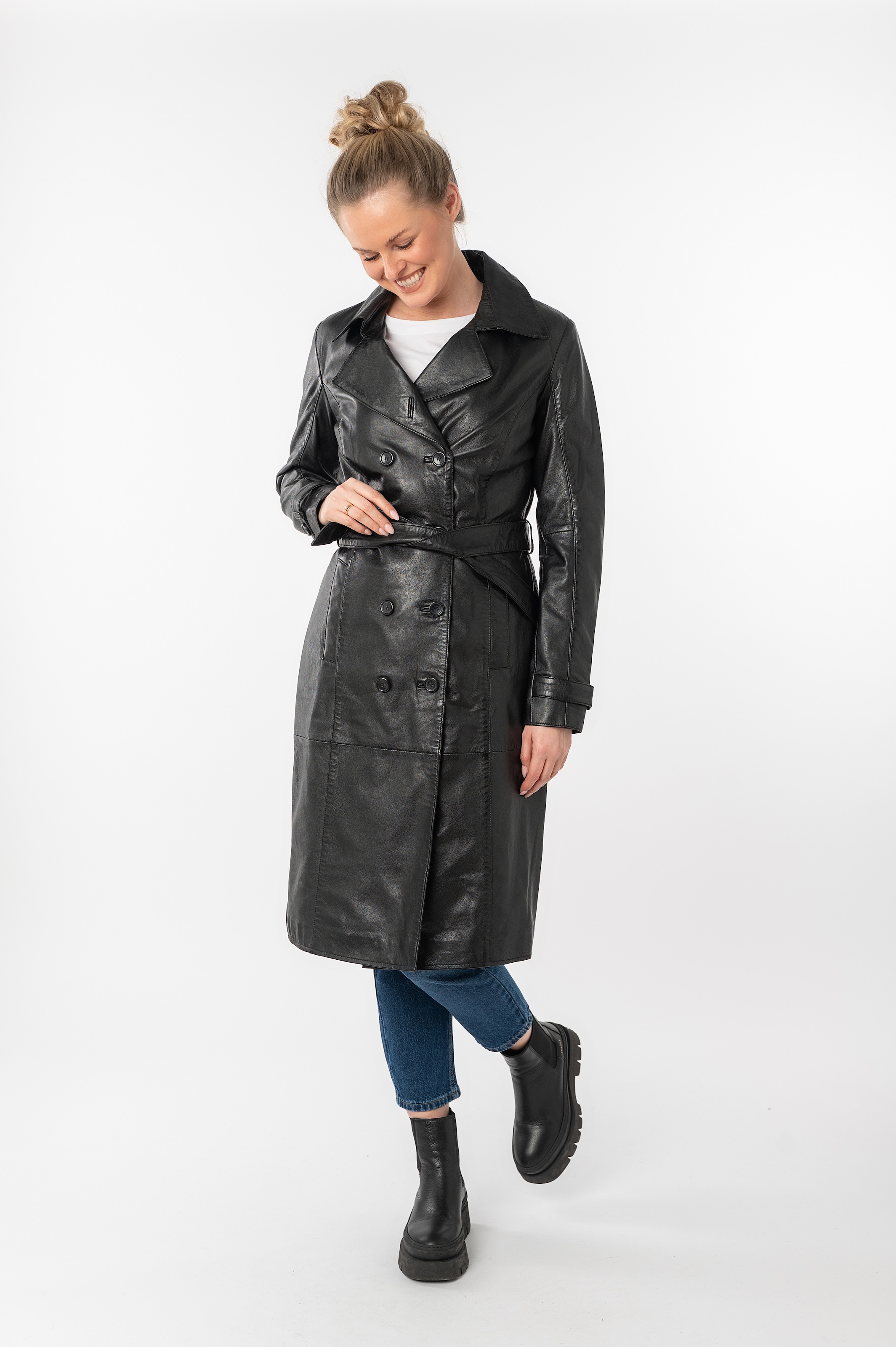 Mauritius Ledermantel »GWTaruh OT«, 2 Stk. femininer Leder-Trenchcoat mit Bindegürtel