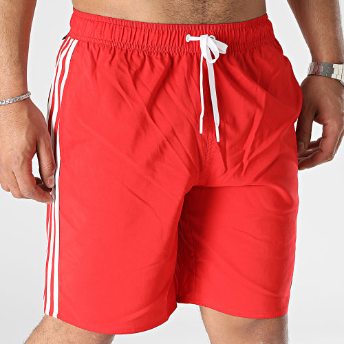 Short De Bain A Bandes 3 Stripes HT4360 Rouge