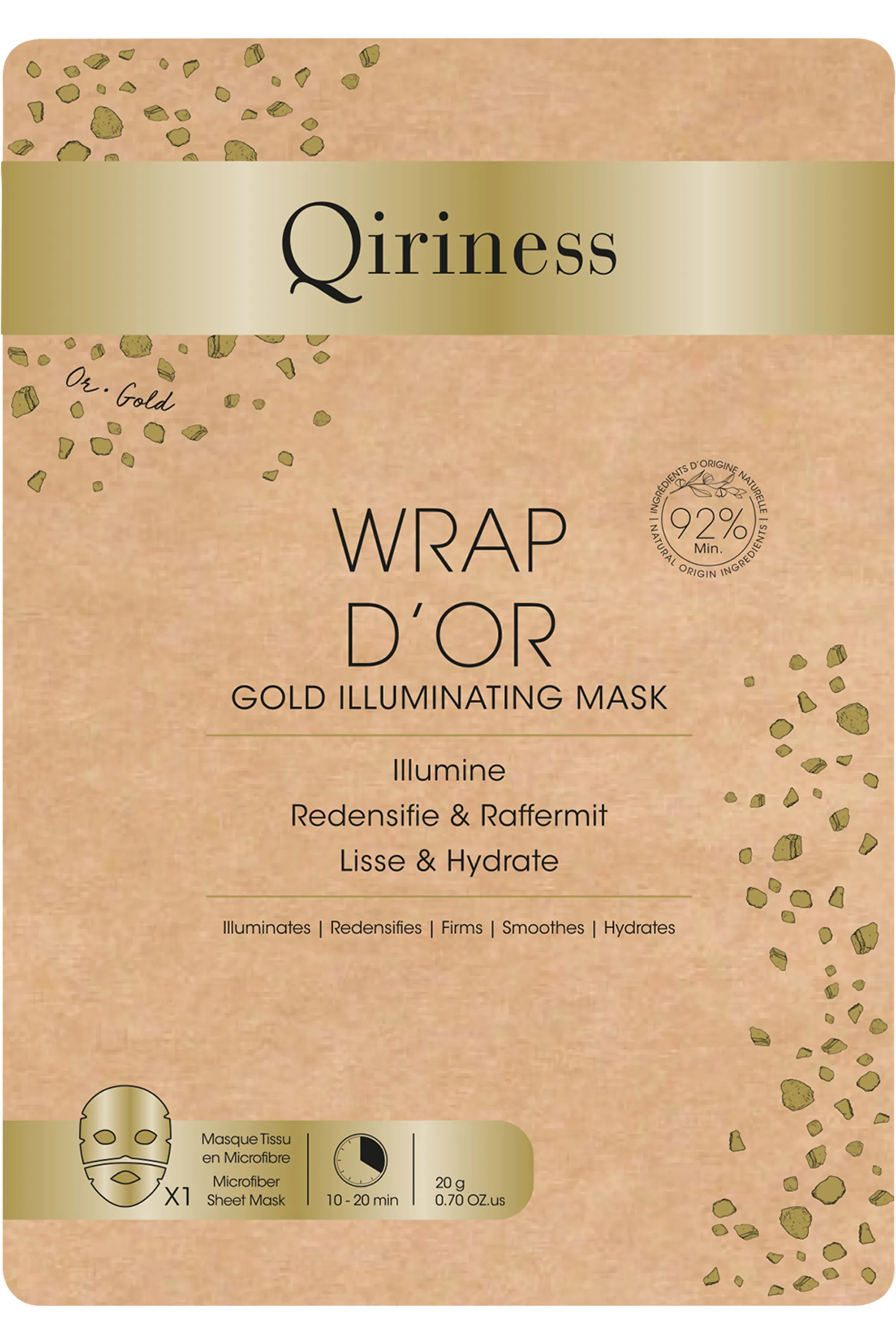 Qiriness Masque tissu éclat Wrap d’Or-20 g