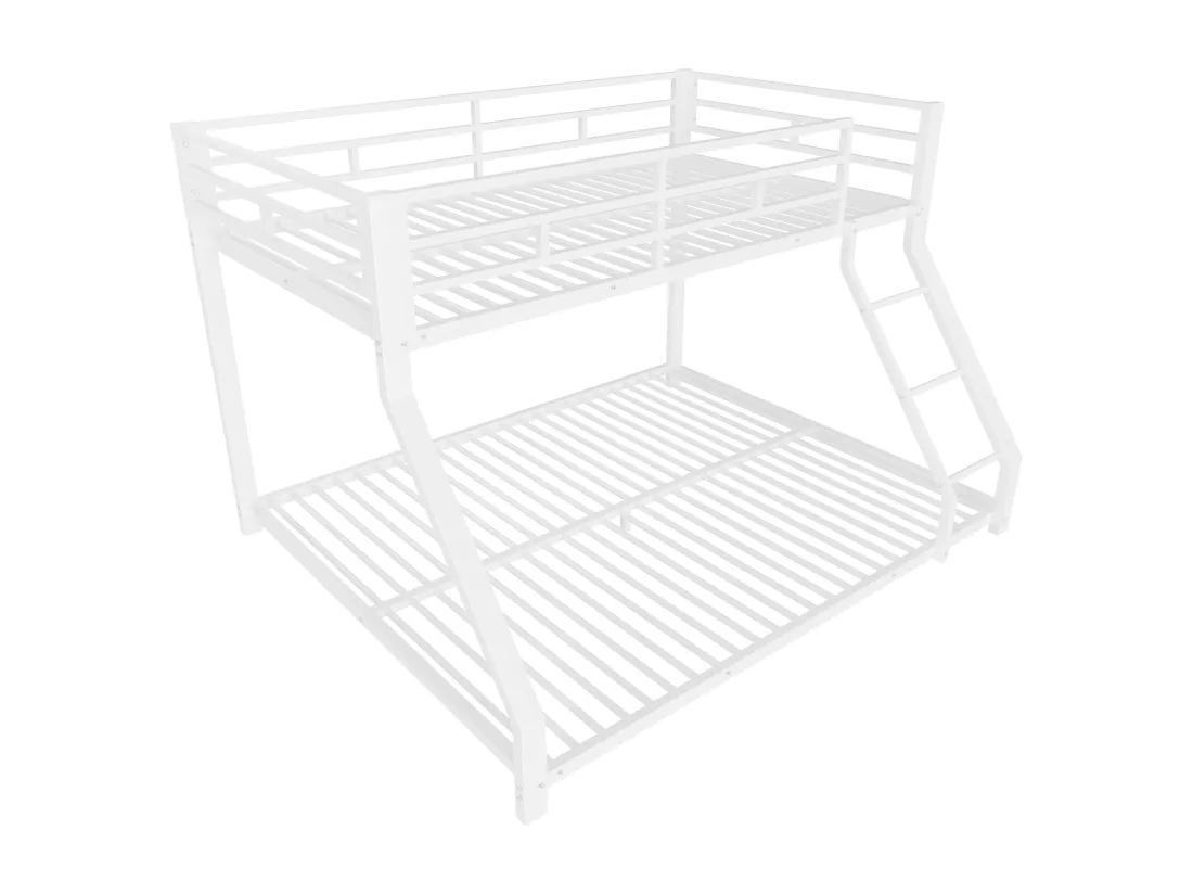 Lit superposé 90x200 + 140x200 cm - avec barrières - avec échelle de sécurité - métal - blanc (sans matelas)