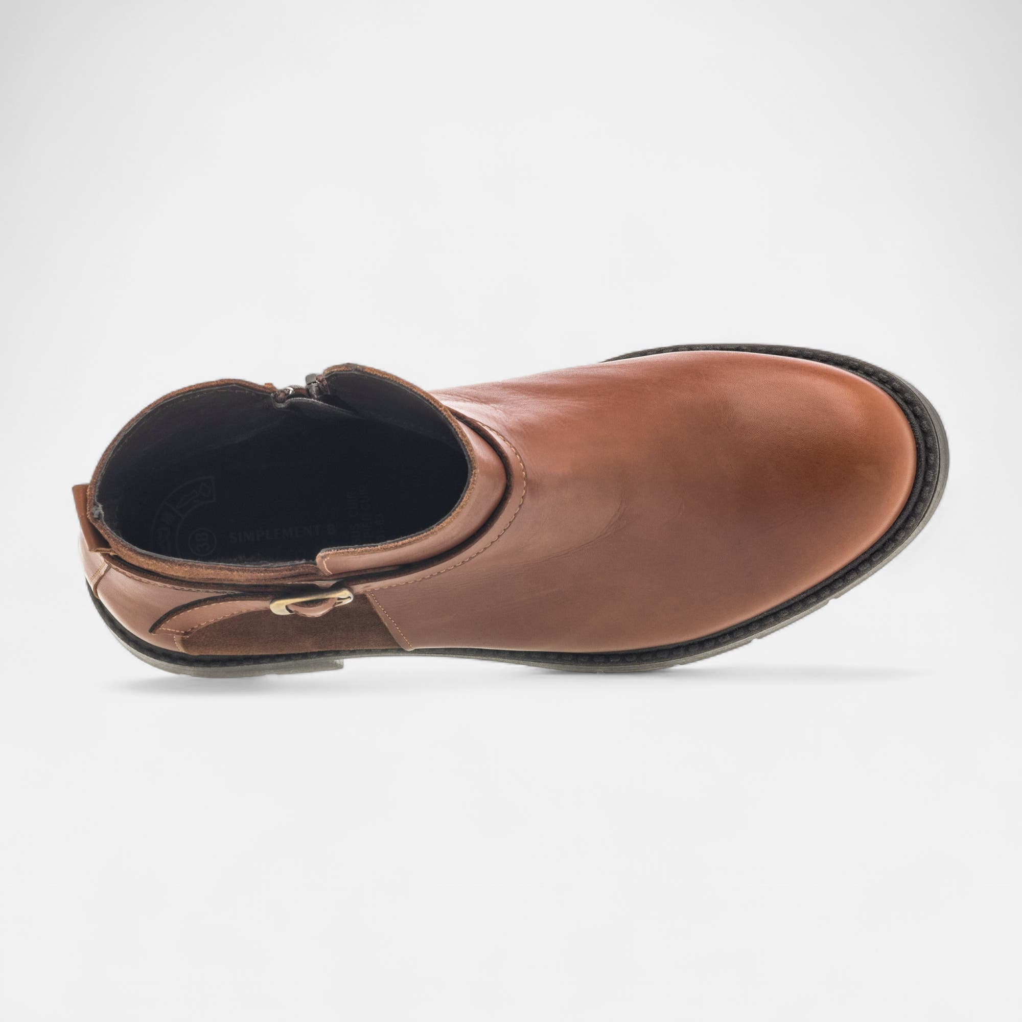 Boots à talon Femme en cuir cognac