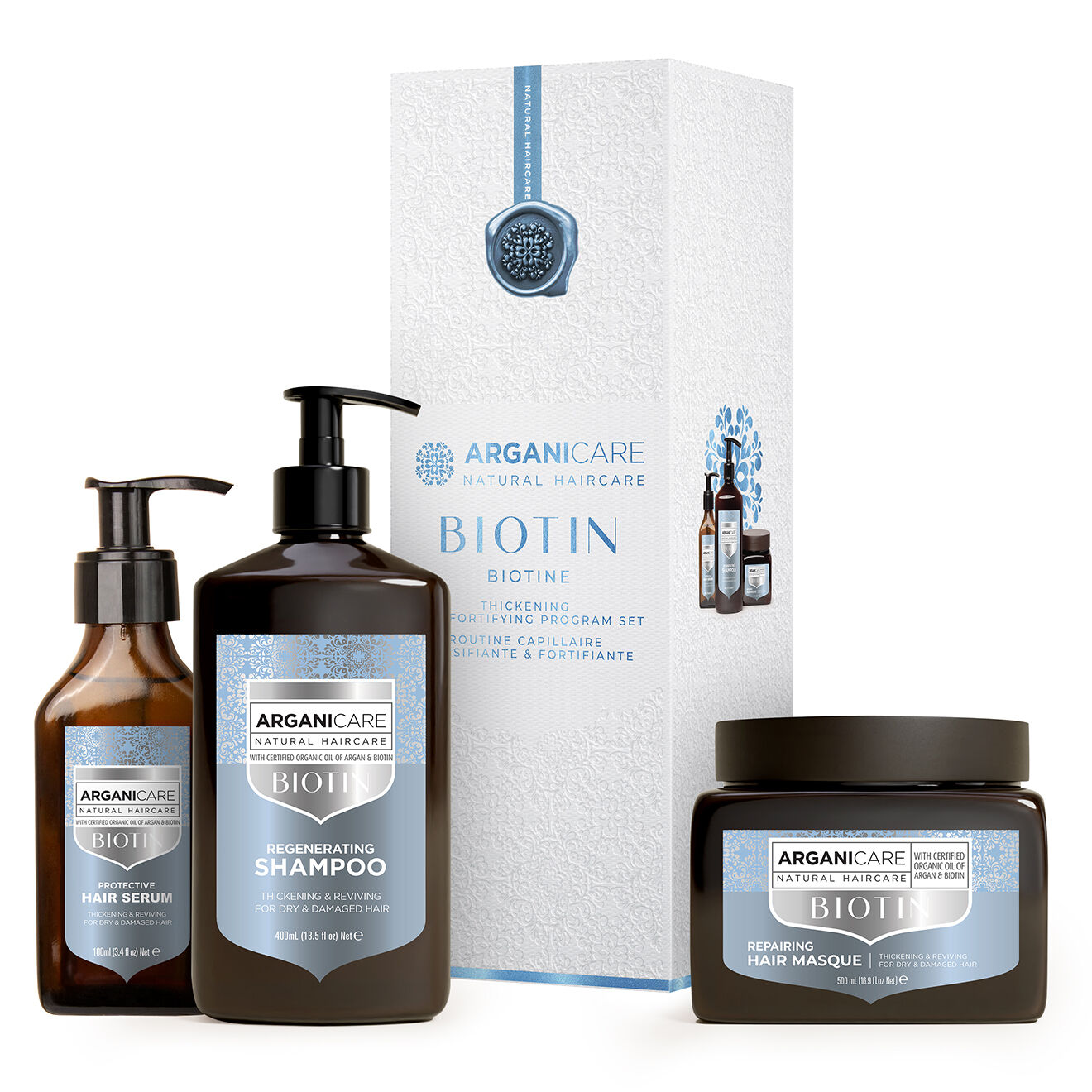 Arganicare Coffret Shampoing + Masque + Sérum à la Biotine