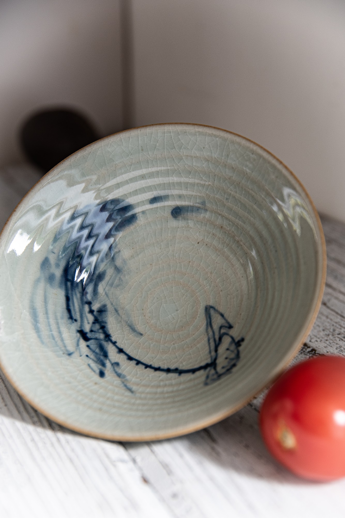 Keramikschale, weiß, blau, Ø 18 cm, H 6 cm von fischer's lagerhaus