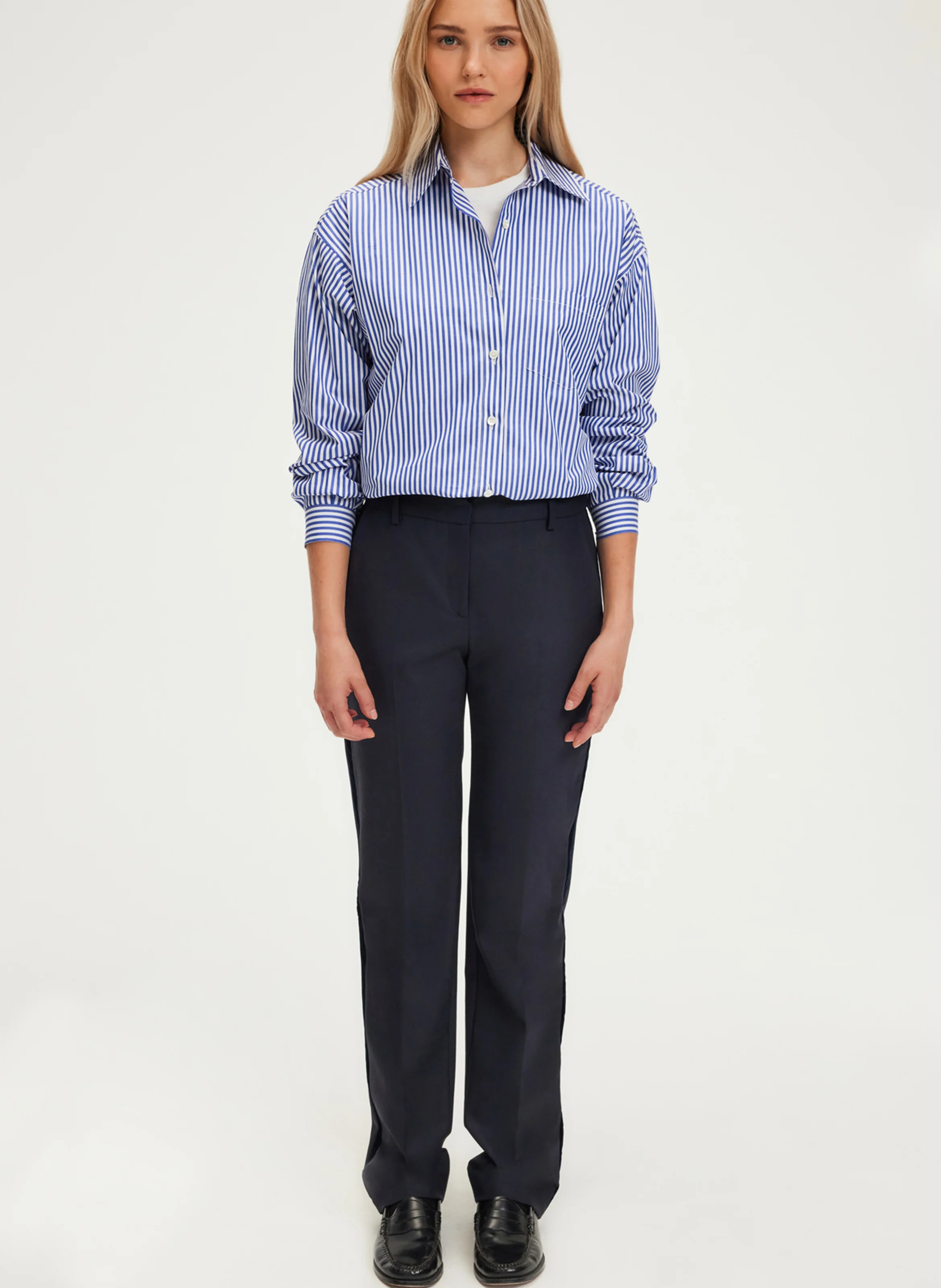 NIHELLE - Pantalon cigarette en laine mélangée | Bleu
