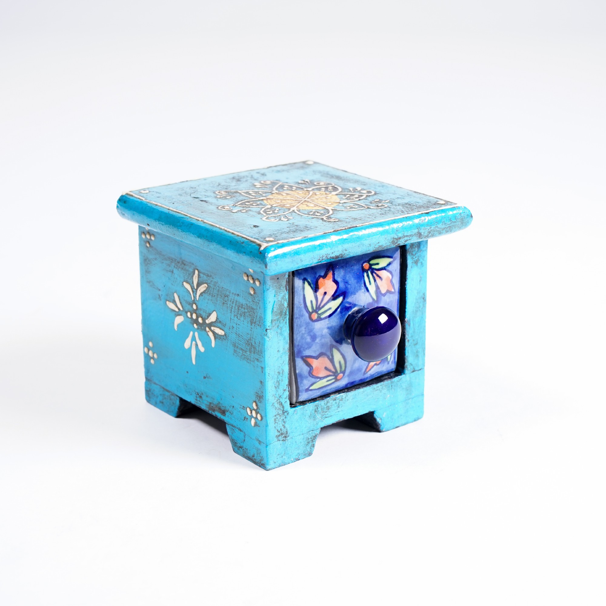 Schubladentruhe mit 1 Schublade, blau, L 10 cm, B 10 cm, H 9 cm von fischer's lagerhaus