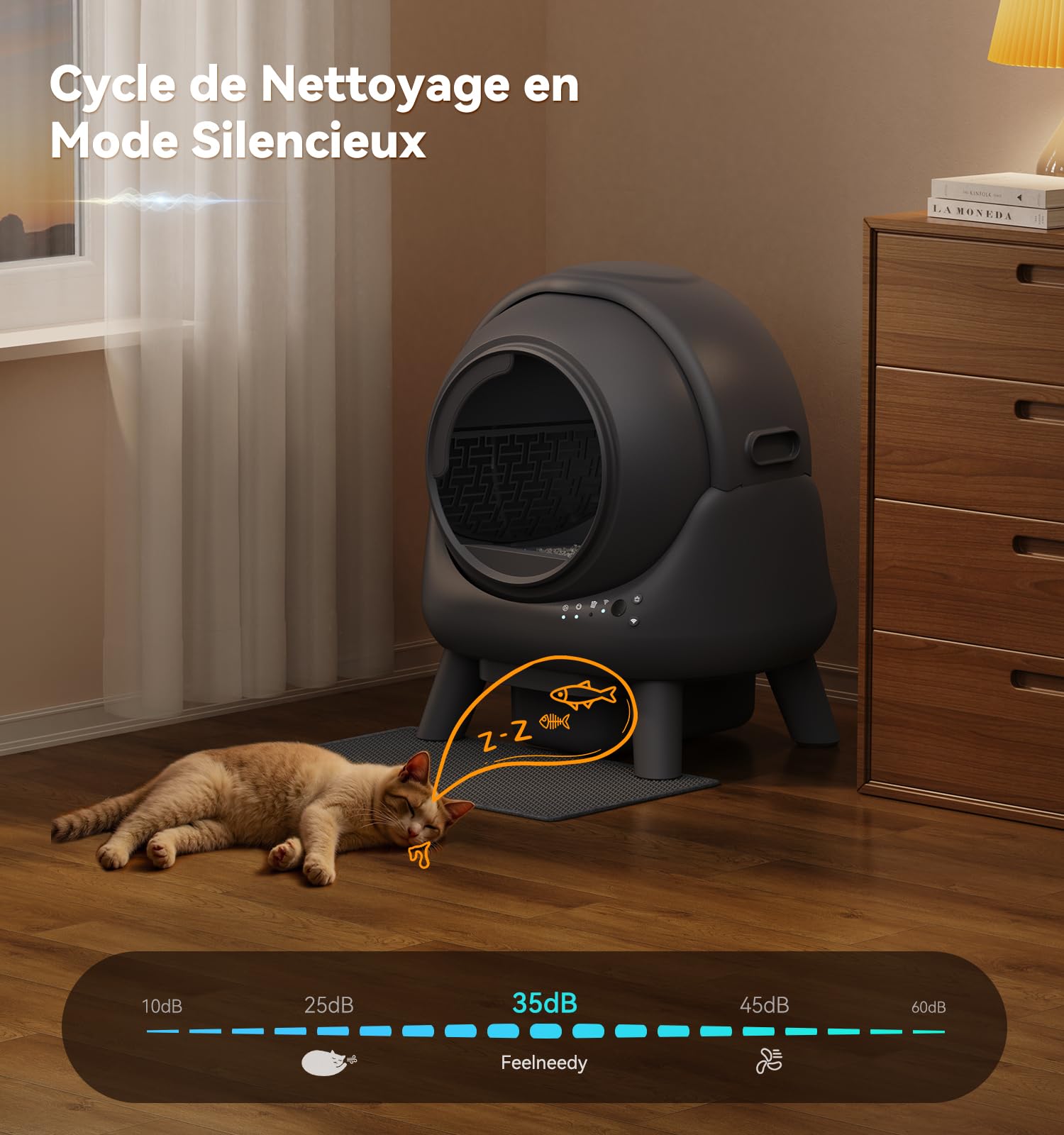 Litiere Chat Autonettoyante FEELNEEDY, Bac à Litière Automatique, Anti-Fuites/Anti-Pincement/Triple Anti-Odeur/Secure/Contrôle APP/Nettoyage Facile, C