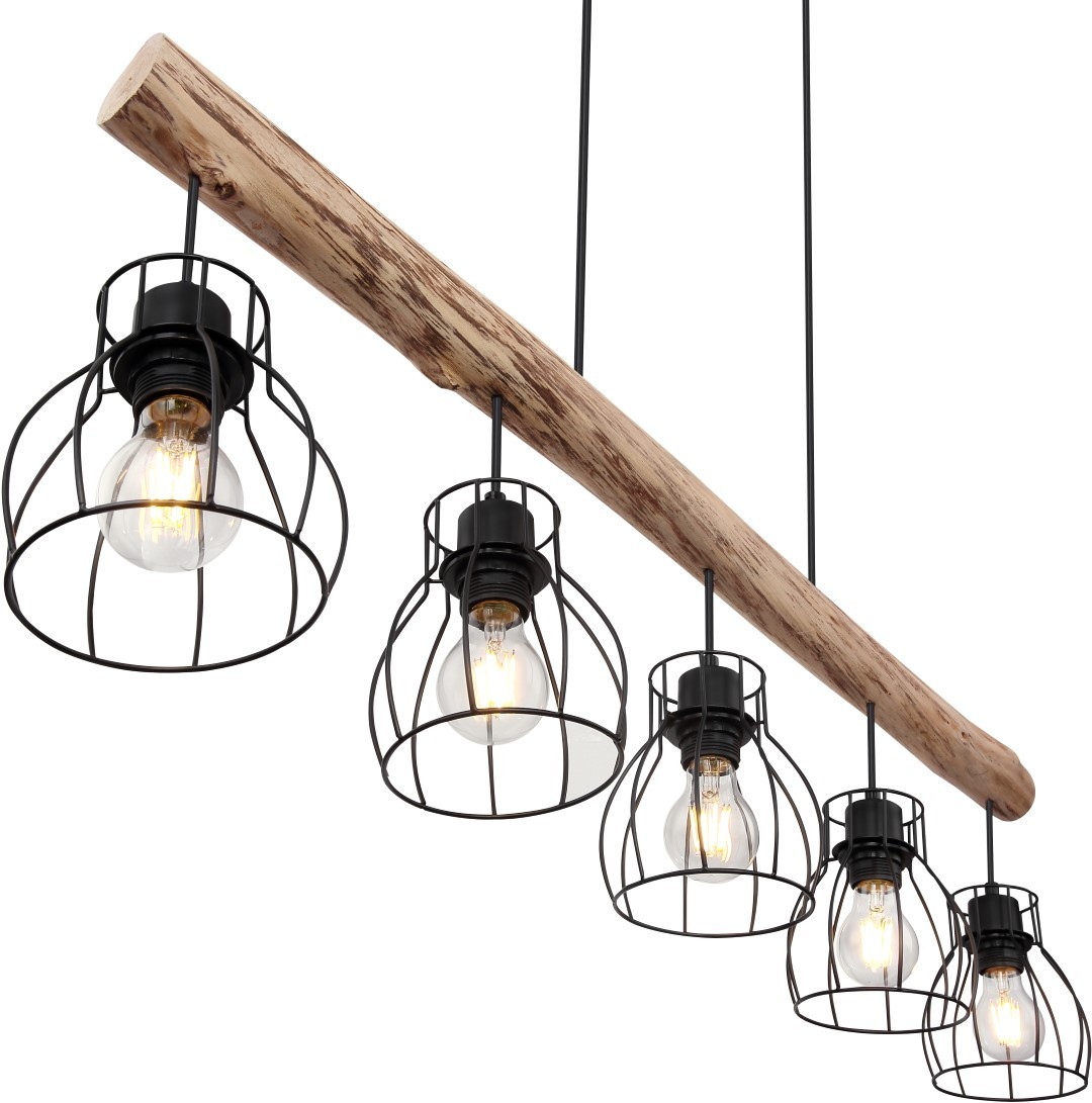 Pendelleuchte - schwarz matt - natur - 140 cm hoch