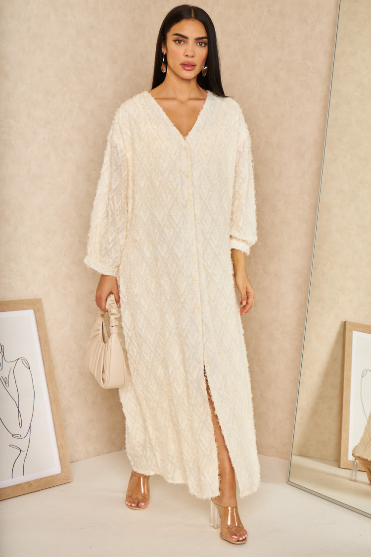 Robe gilet longue duveteuse beige