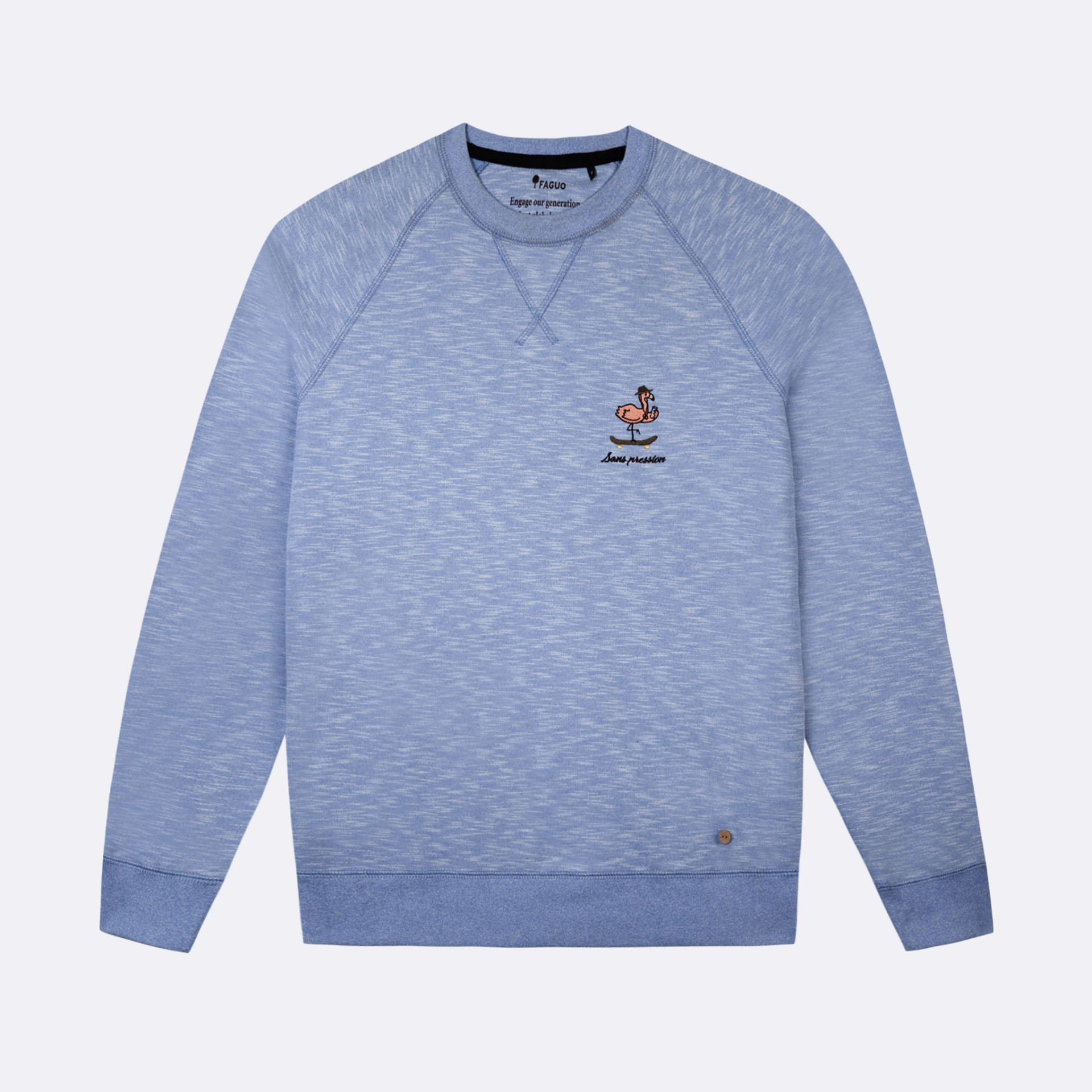Sweat bleu clair broderie sans pression polyester recyclé et coton - modèle darney