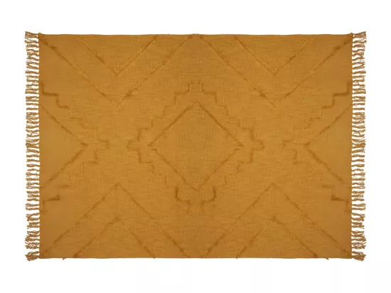 Jeté de Lit en Coton Jaune moutarde motif Inca tufté 130 x 180 cm
