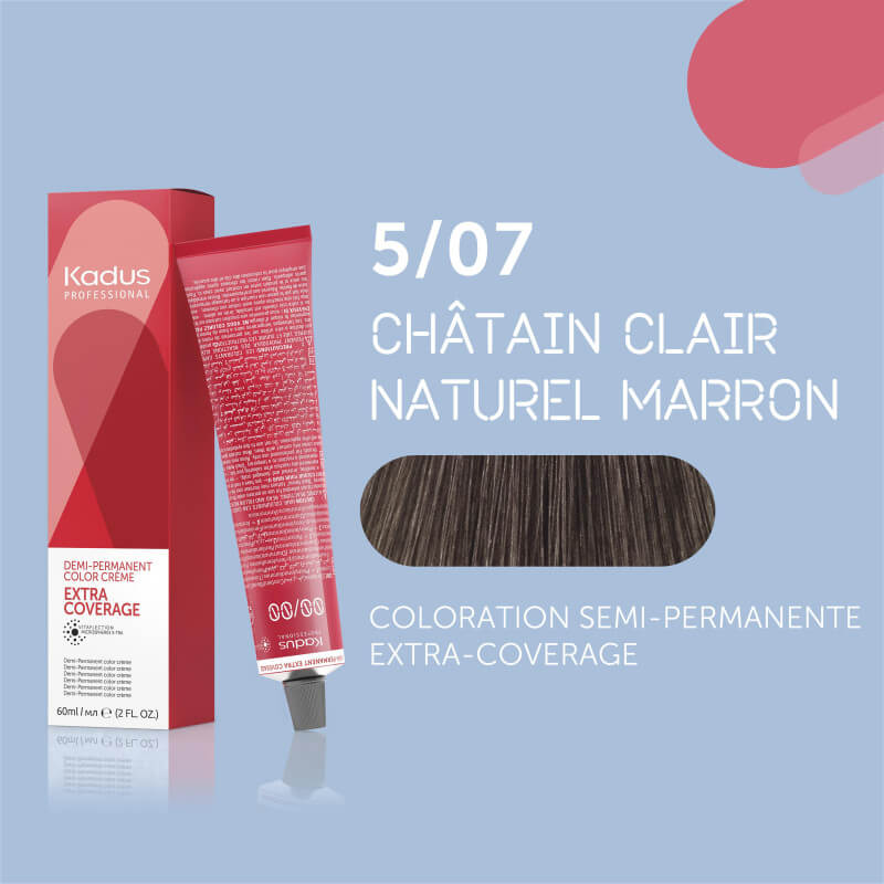 Coloration semi-permanente extra Coverage 5/07 châtain clair naturel marron Kadus 60ML