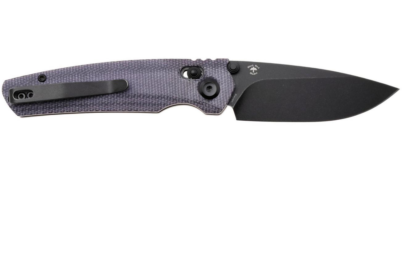 Tenable Knives Raven T2109V7 Blackwashed 14C28N, Purple Micarta, zakmes, Black Bird Blades design