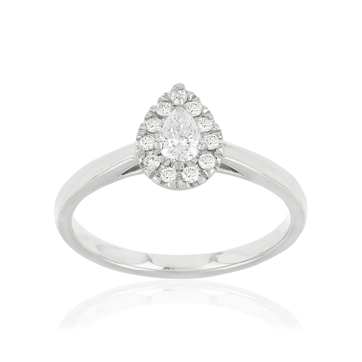 Bague or 750 blanc poire diamants synthétiques 0,31 carat