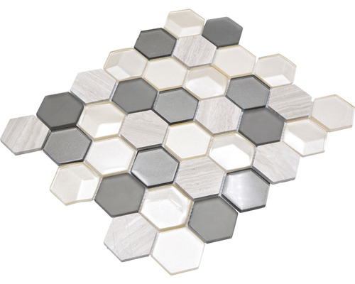 Glasmozaïek met natuursteen HXN 44 grijs 26x30 cm