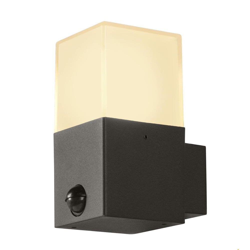 Wandlamp grafiet in antraciet, E27, IP44 met bewegingsmelder, vierkant
