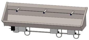 Intersan Sanilav muurwastrog m. elektronische muurkraan 180cm 3-personen RVS