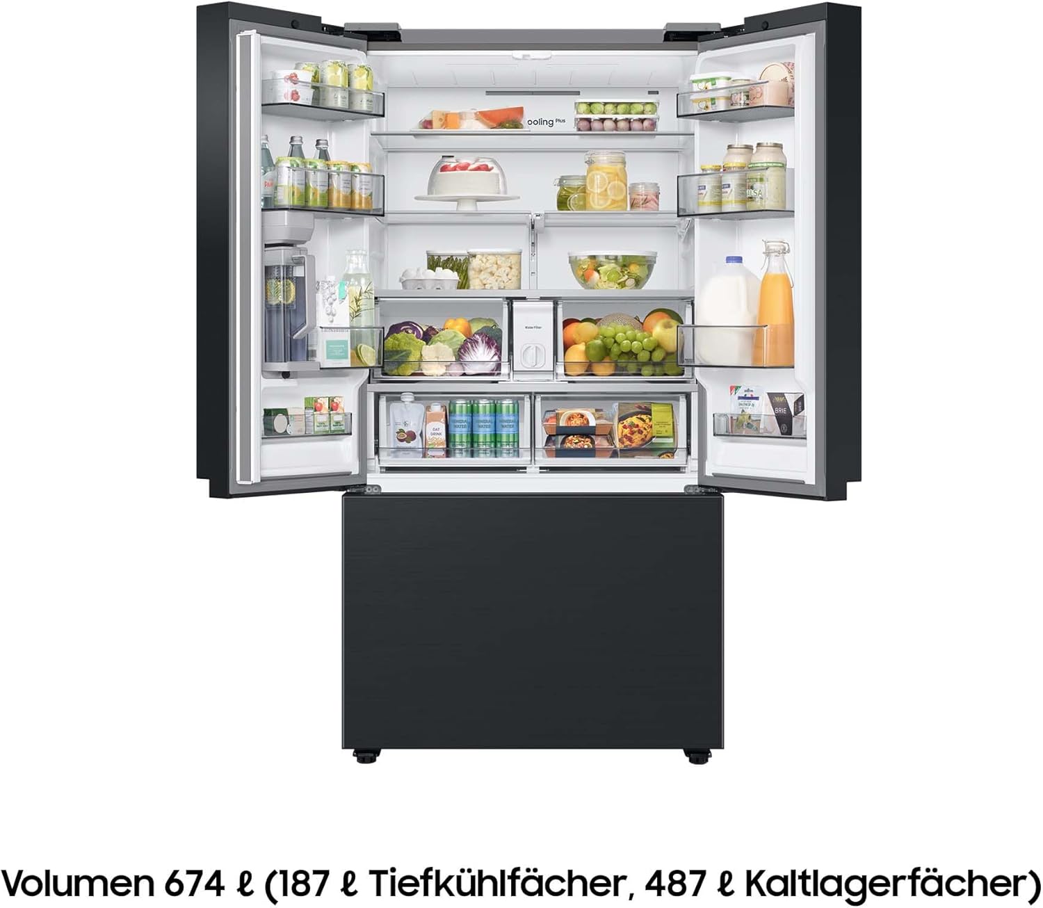 RF24BB620EB1EF French-Door-Kühlschrank mit Gefrierfach, 177,8 cm, 674 l, SmartThings AI Energy Mode, Autofill Water Pitcher, Dual Ice Maker, Premium Black Steel