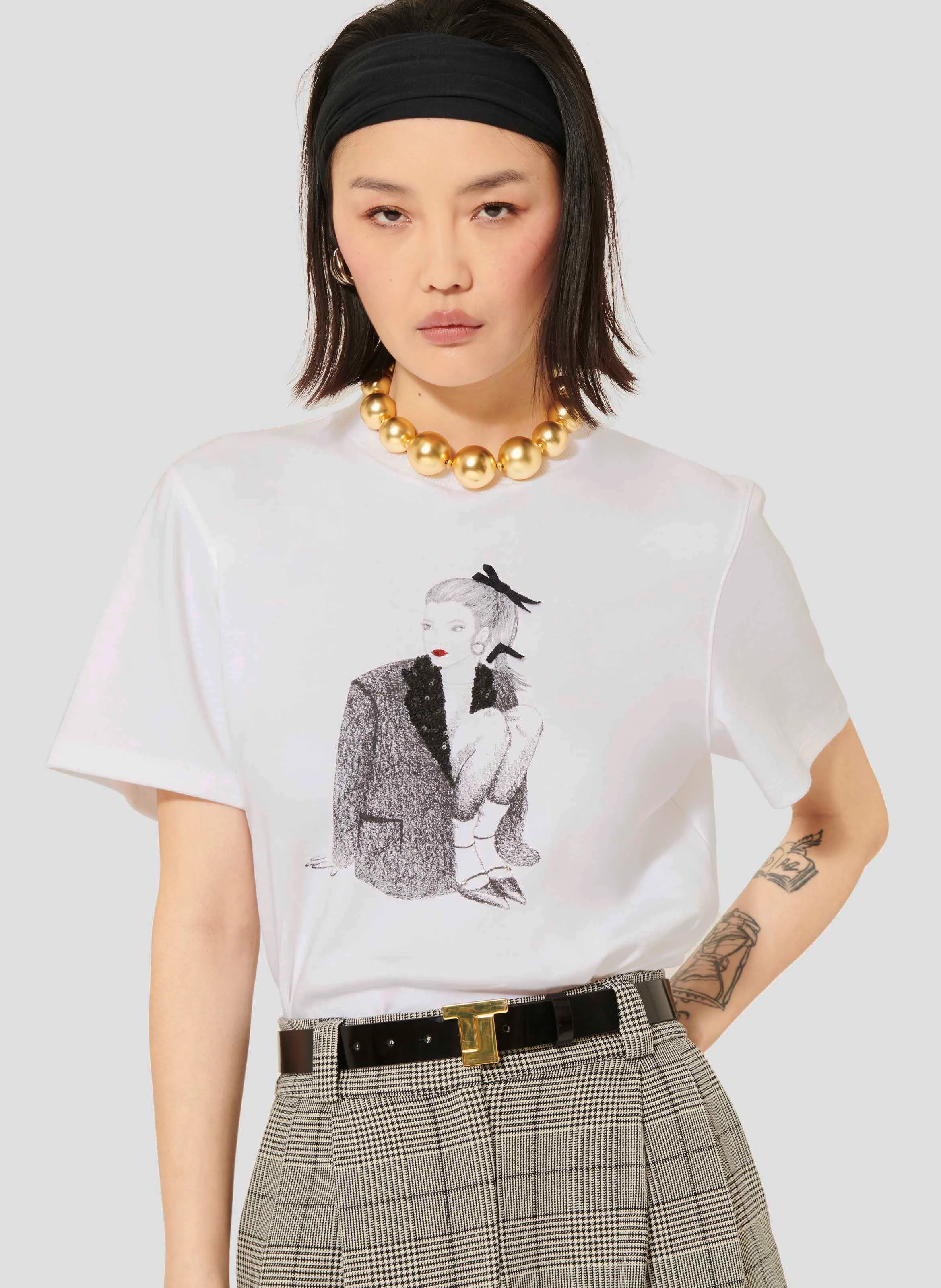 TARAGIRL - Tee-shirt col rond en coton| Blanc
