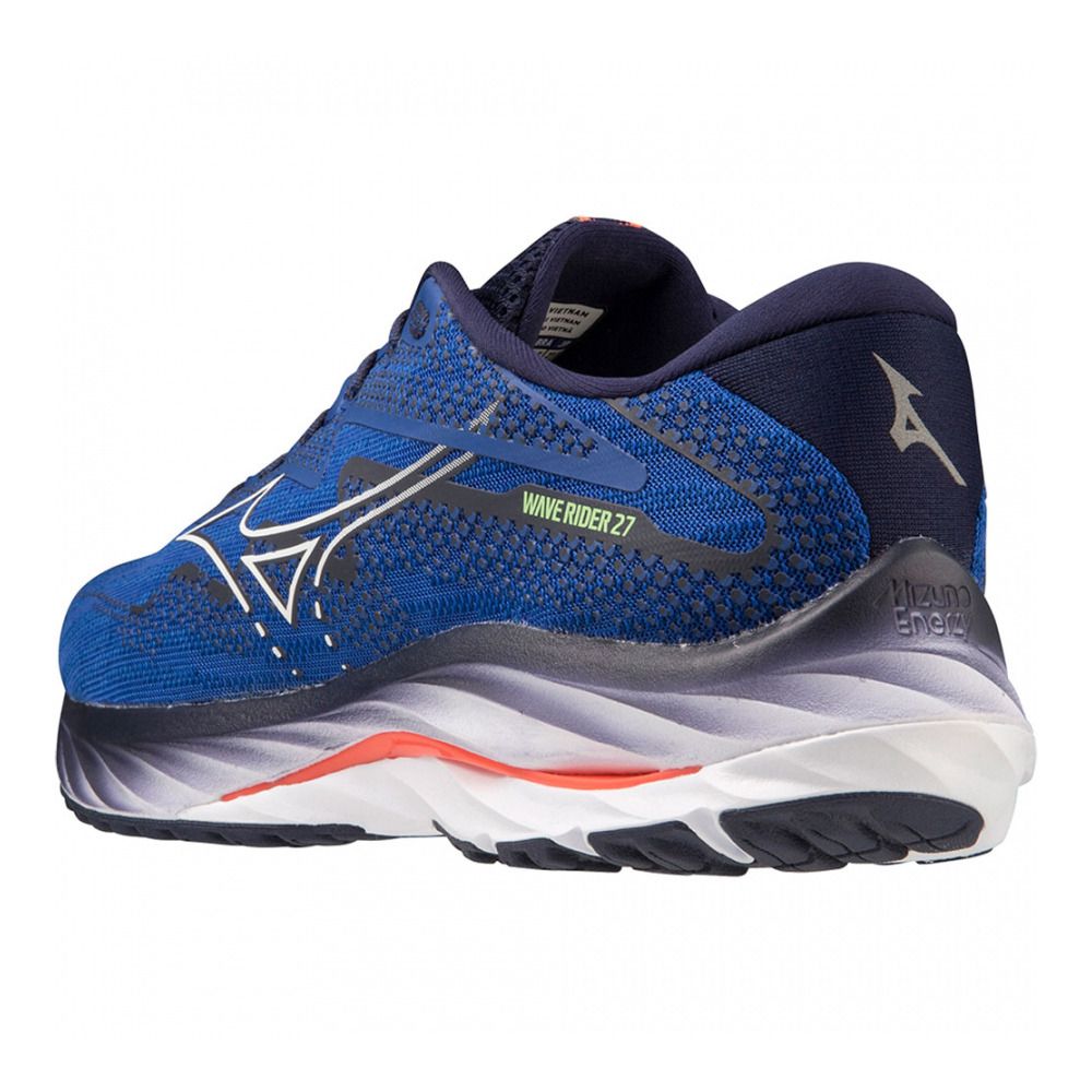 Mizuno WAVE RIDER 27 - Chaussures running Homme surf the web/white/neon flame