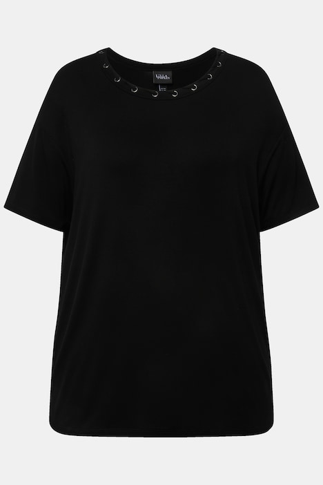 T-Shirt, Ösen, Zierband, Rundhals, Halbarm