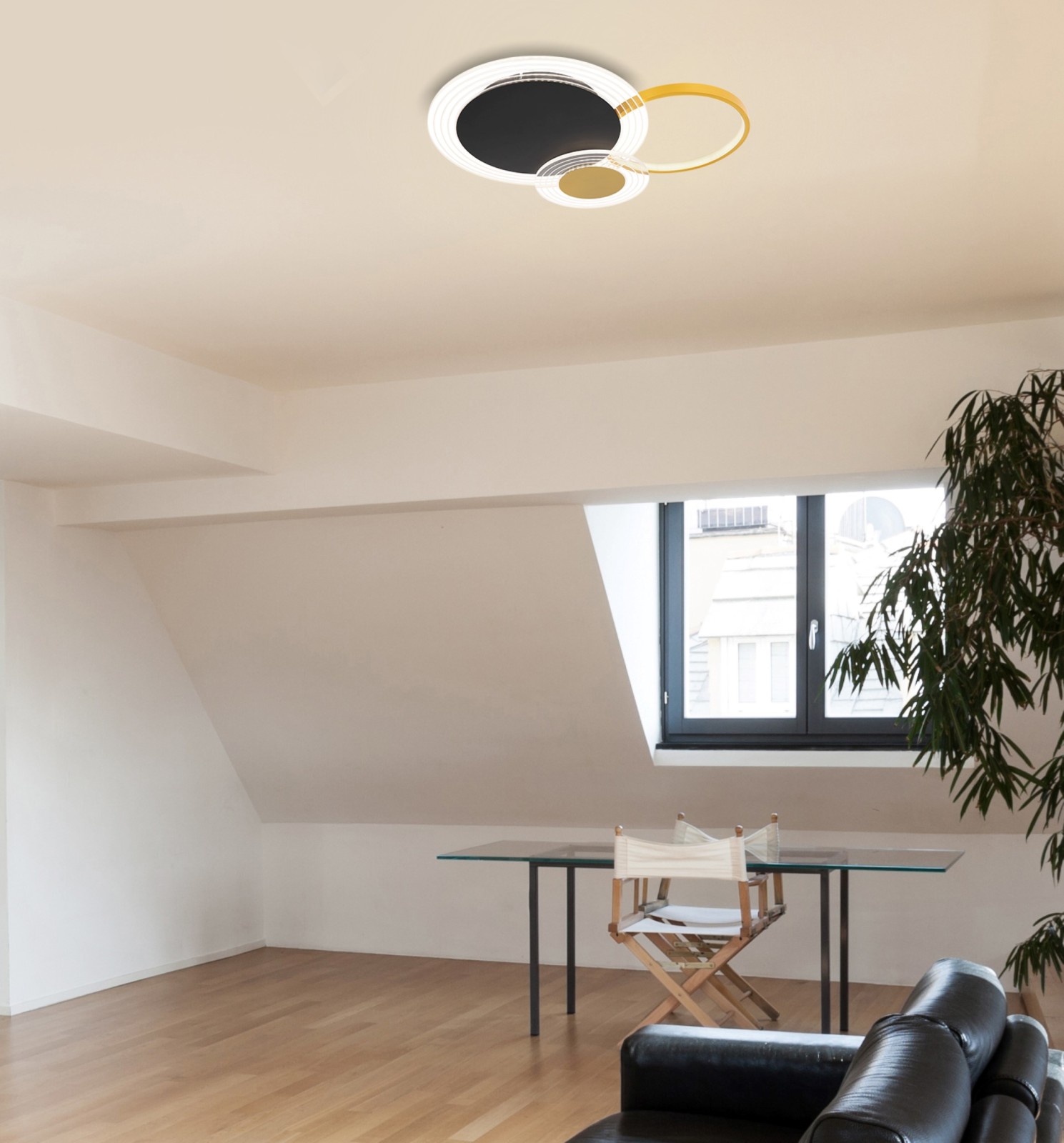 LED-Deckenleuchte - schwarz-gold - dimmbar