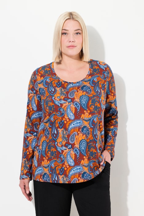 Shirt, Paisleymuster, A-Linie, Rundhals, Langarm